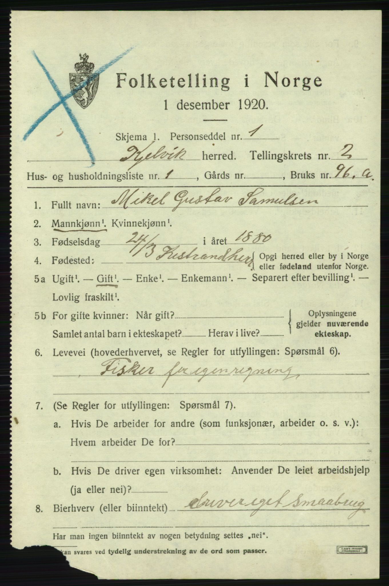 SATØ, 1920 census for Kjelvik, 1920, p. 1387