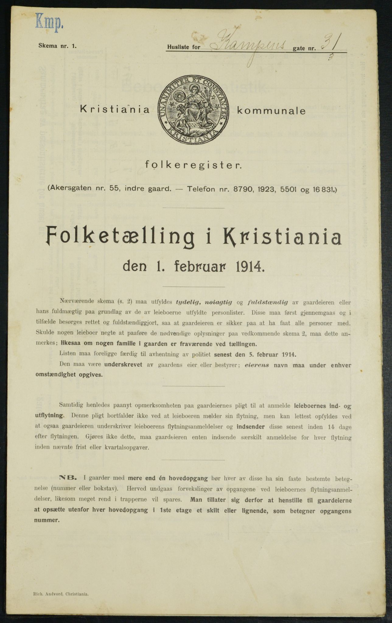 OBA, Municipal Census 1914 for Kristiania, 1914, p. 47898