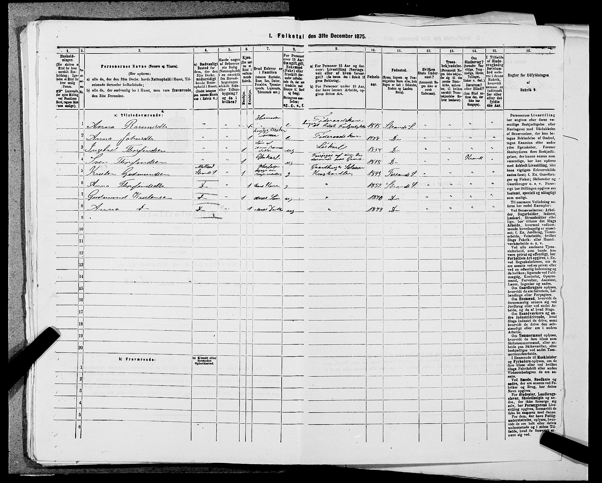 SAST, 1875 census for 1130P Strand, 1875, p. 335