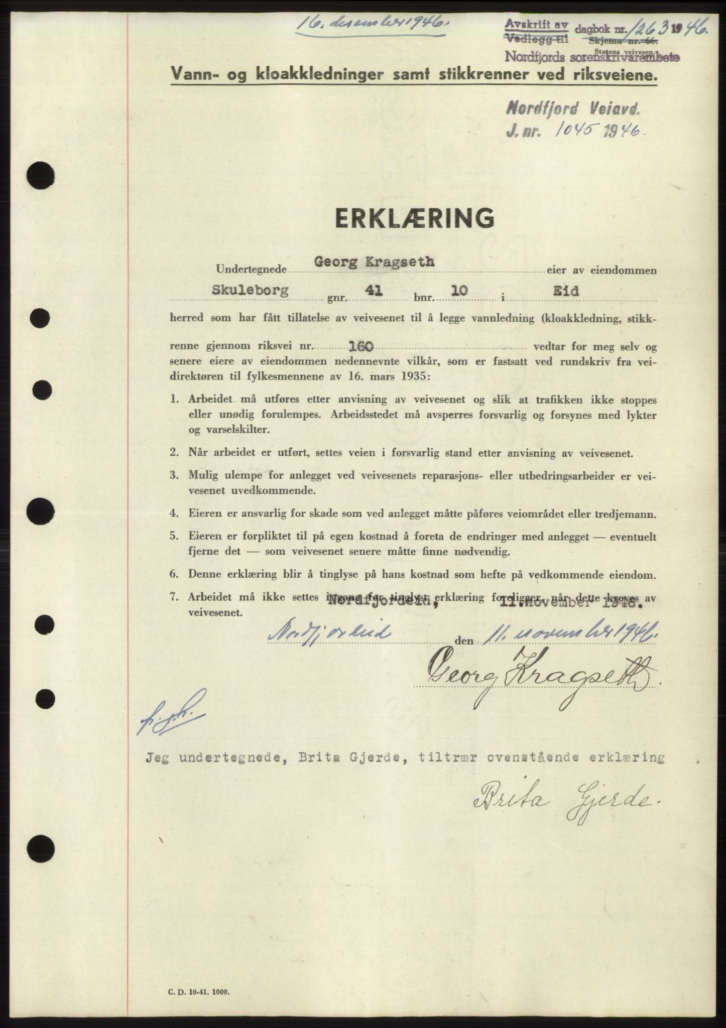 Nordfjord sorenskriveri, SAB/A-2801/02/02b/02bk/L0005: Mortgage book no. B7-8, 1946-1947, Diary no: : 1263/1946