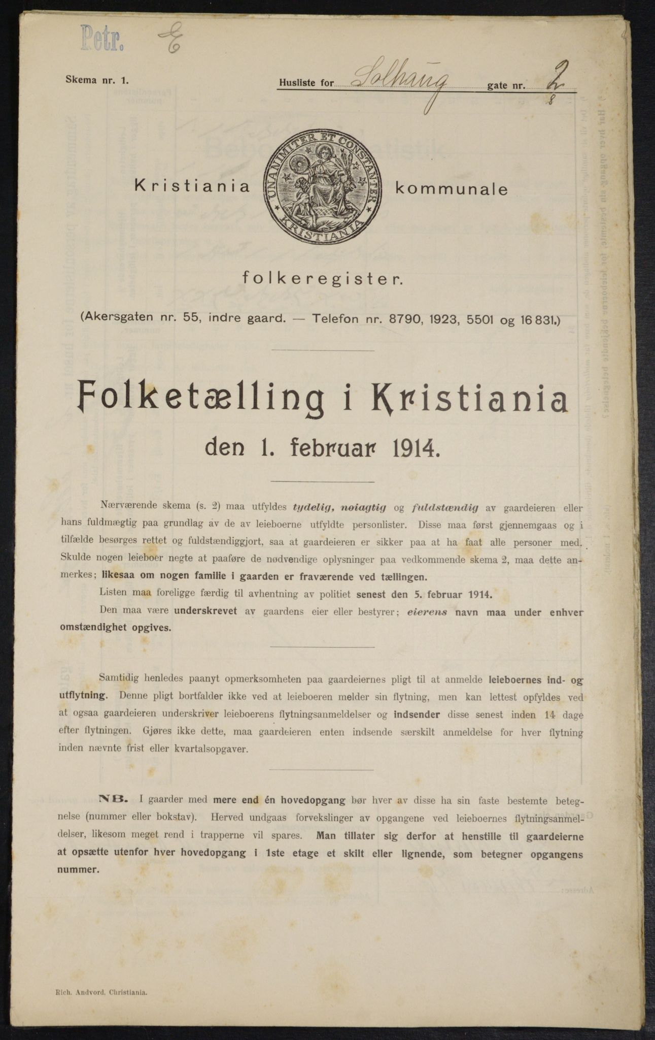 OBA, Municipal Census 1914 for Kristiania, 1914, p. 99253