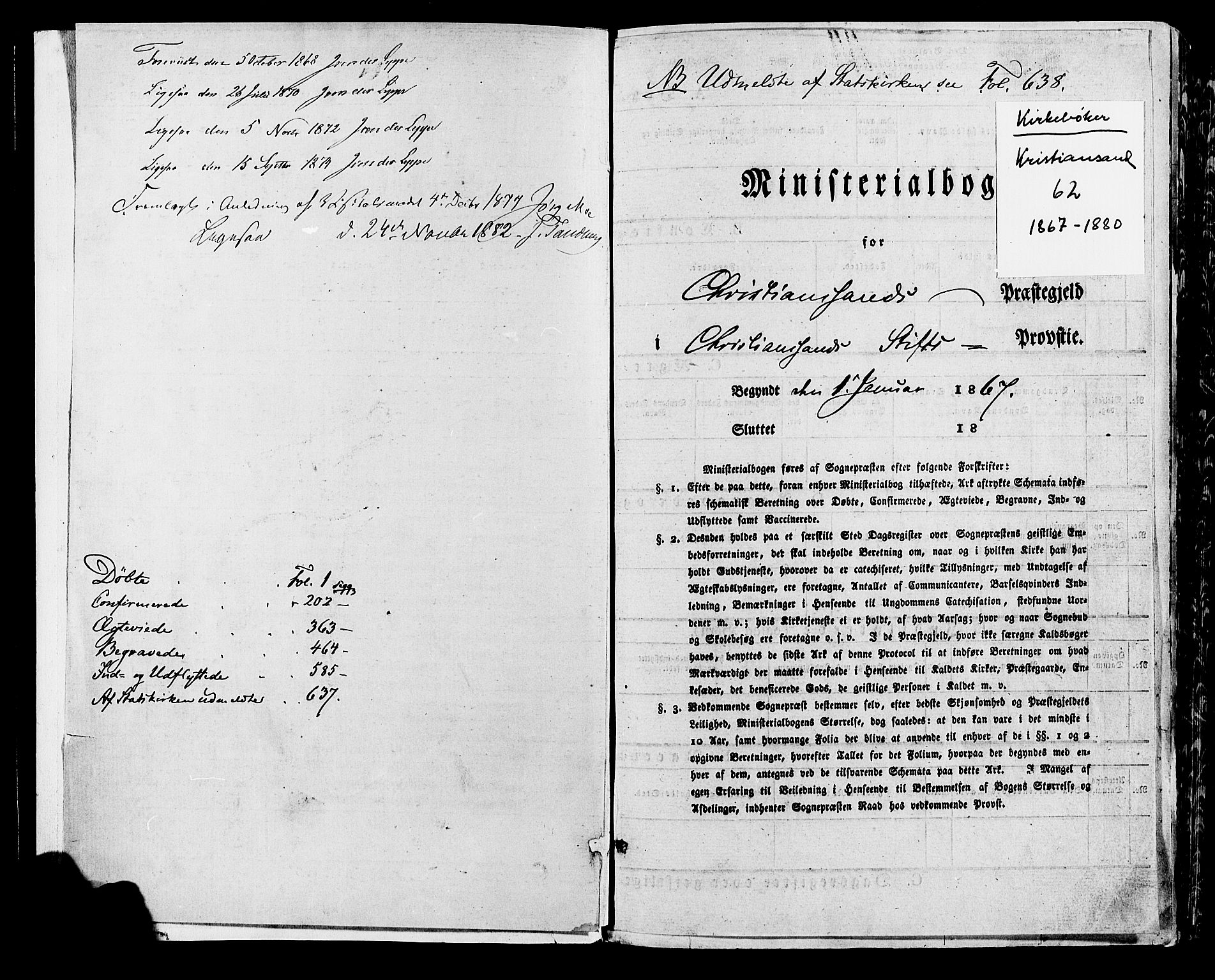 Kristiansand domprosti, AV/SAK-1112-0006/F/Fa/L0015: Parish register (official) no. A 15, 1867-1880