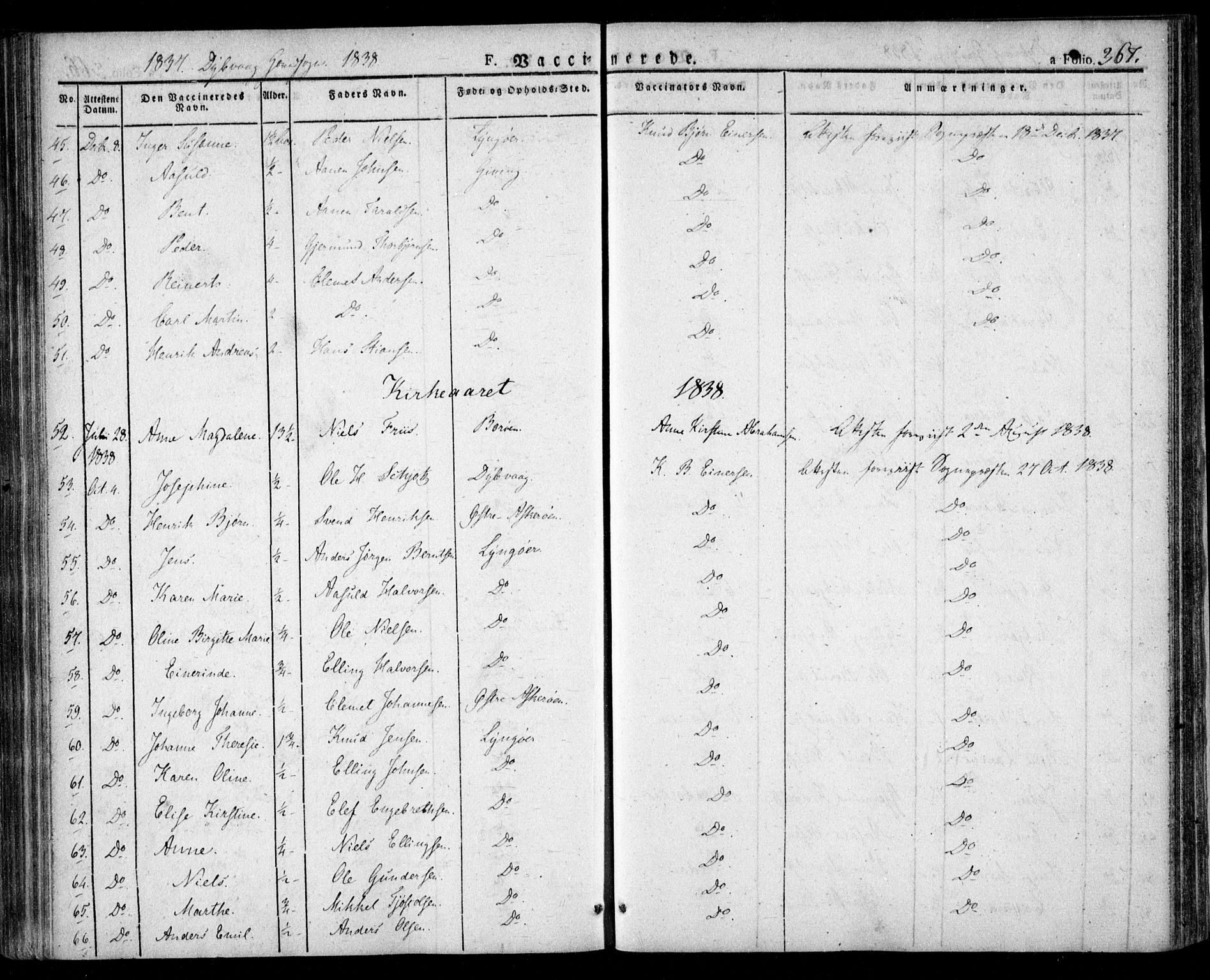 Dypvåg sokneprestkontor, AV/SAK-1111-0007/F/Fa/Faa/L0004: Parish register (official) no. A 4, 1824-1840, p. 367