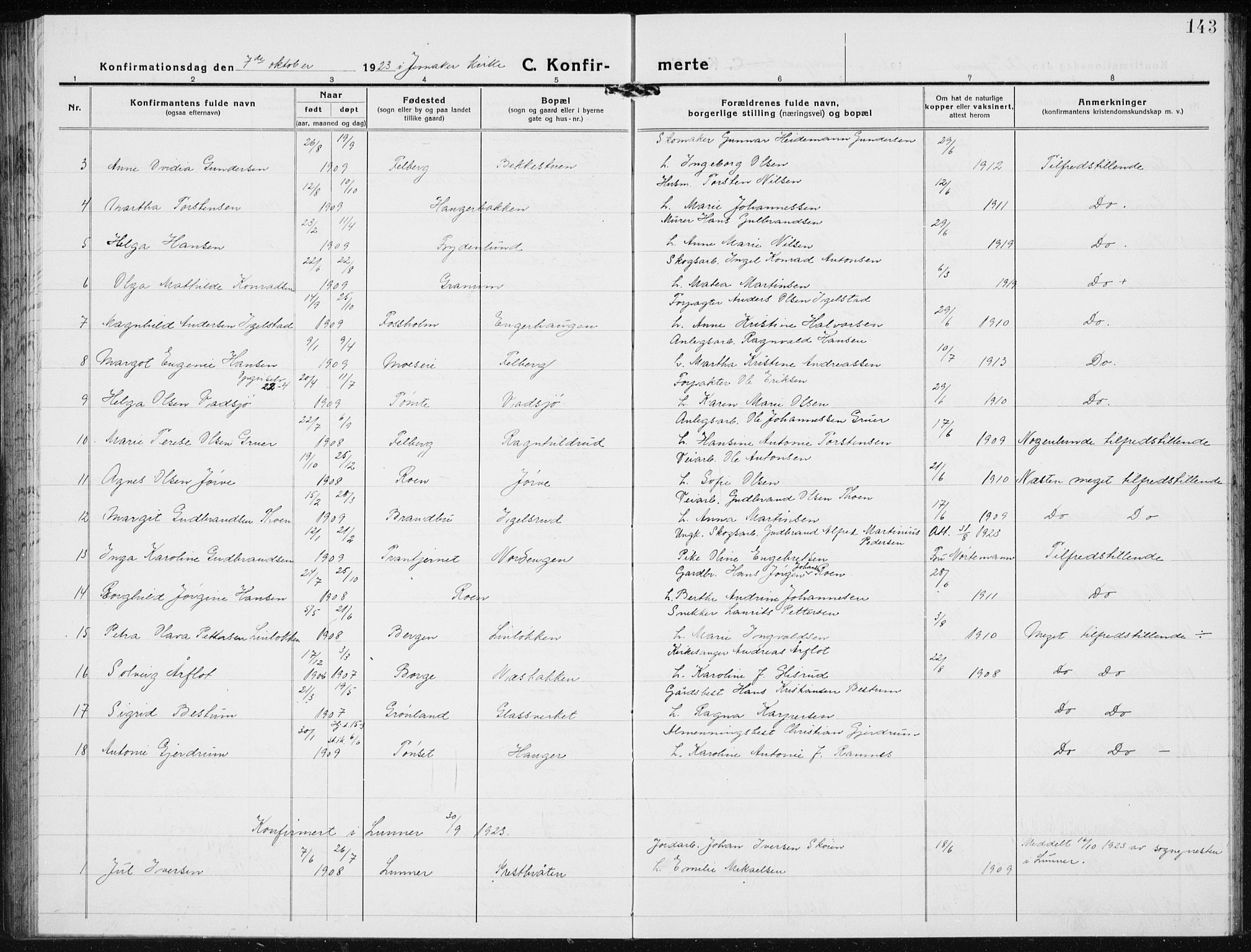 Jevnaker prestekontor, SAH/PREST-116/H/Ha/Hab/L0005: Parish register (copy) no. 5, 1919-1934, p. 143
