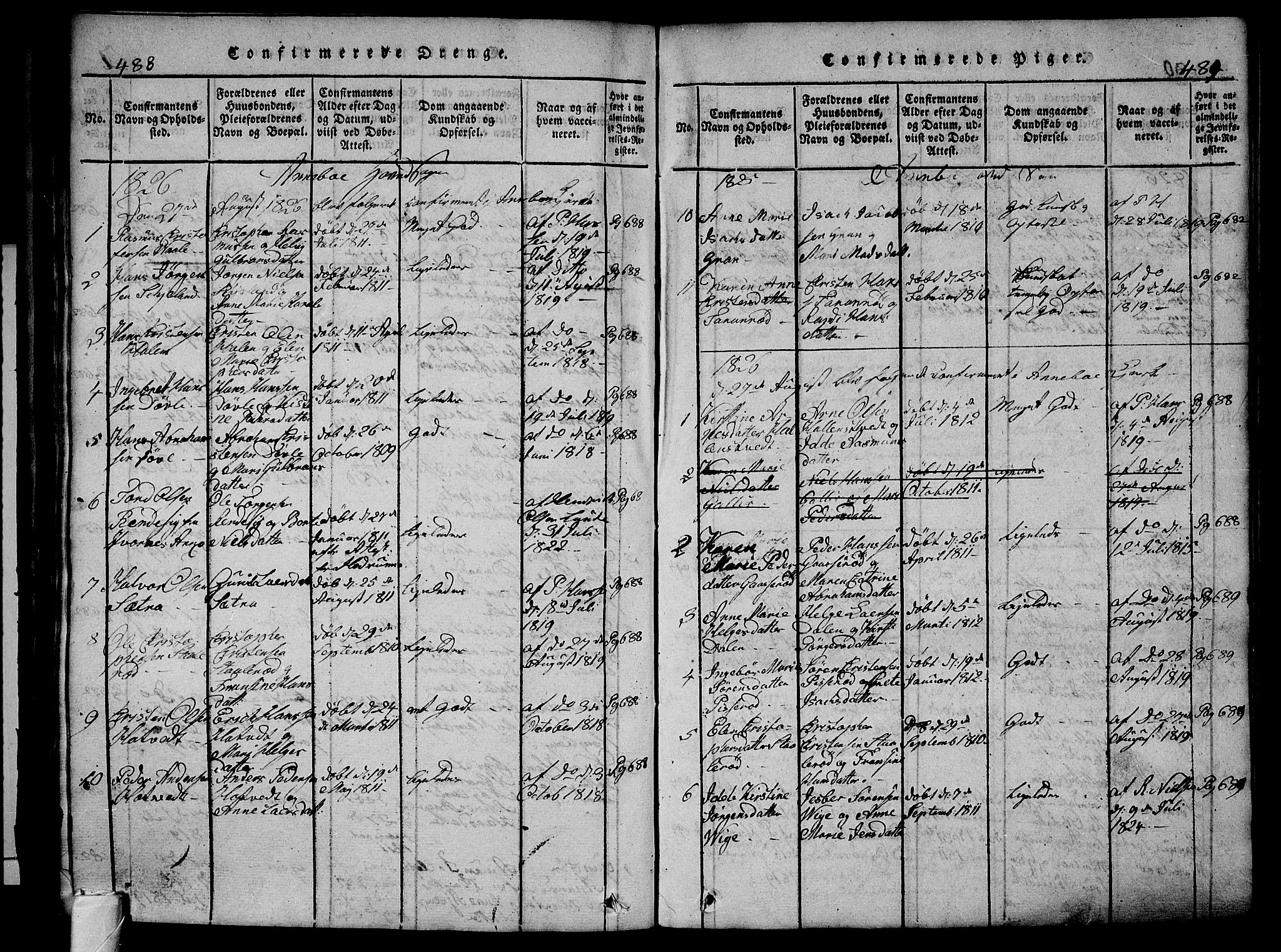 Andebu kirkebøker, AV/SAKO-A-336/G/Ga/L0002: Parish register (copy) no. I 2 /1, 1823-1832, p. 488-489