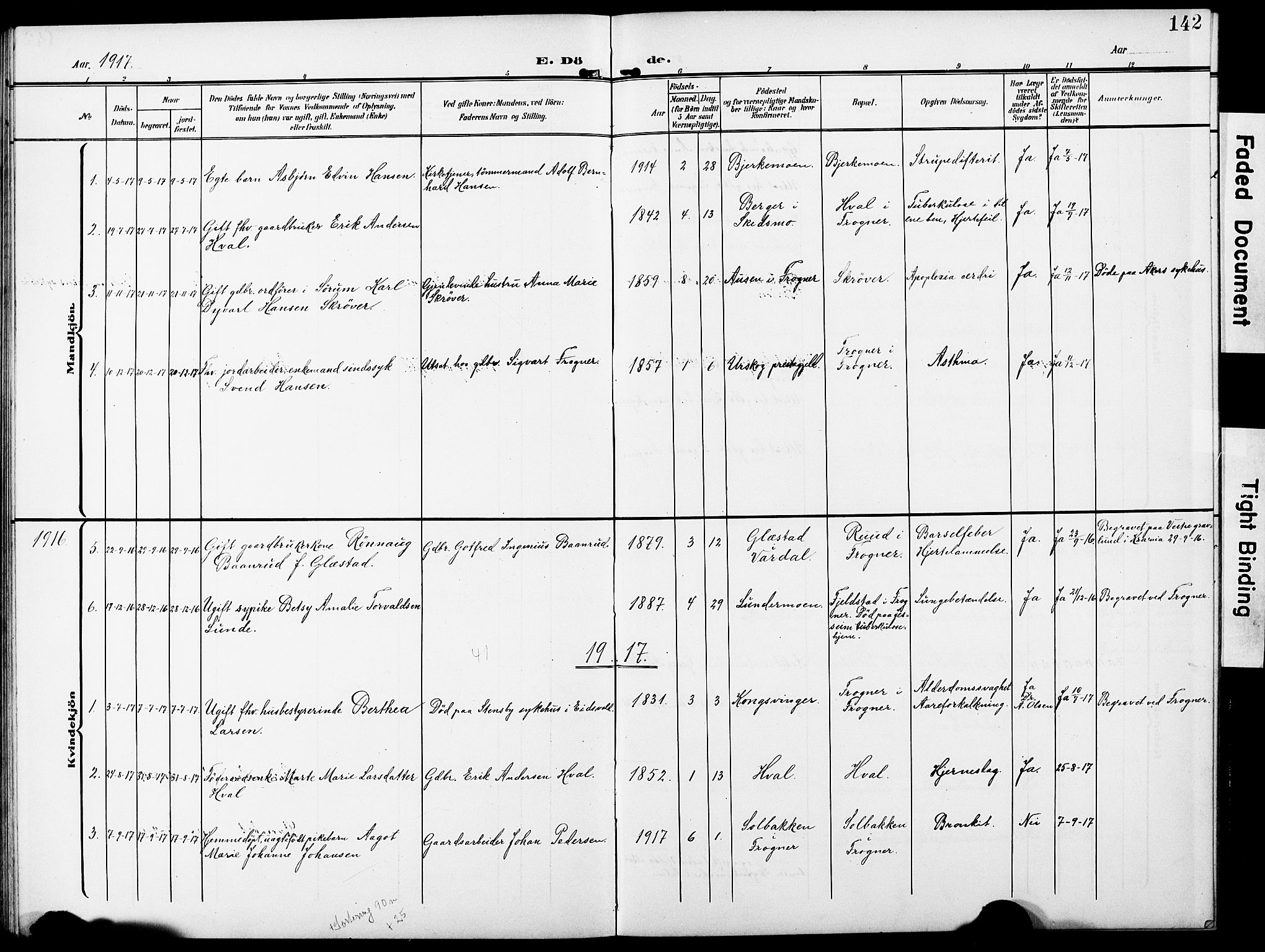 Sørum prestekontor Kirkebøker, AV/SAO-A-10303/G/Gb/L0001: Parish register (copy) no. II 1, 1907-1929, p. 142