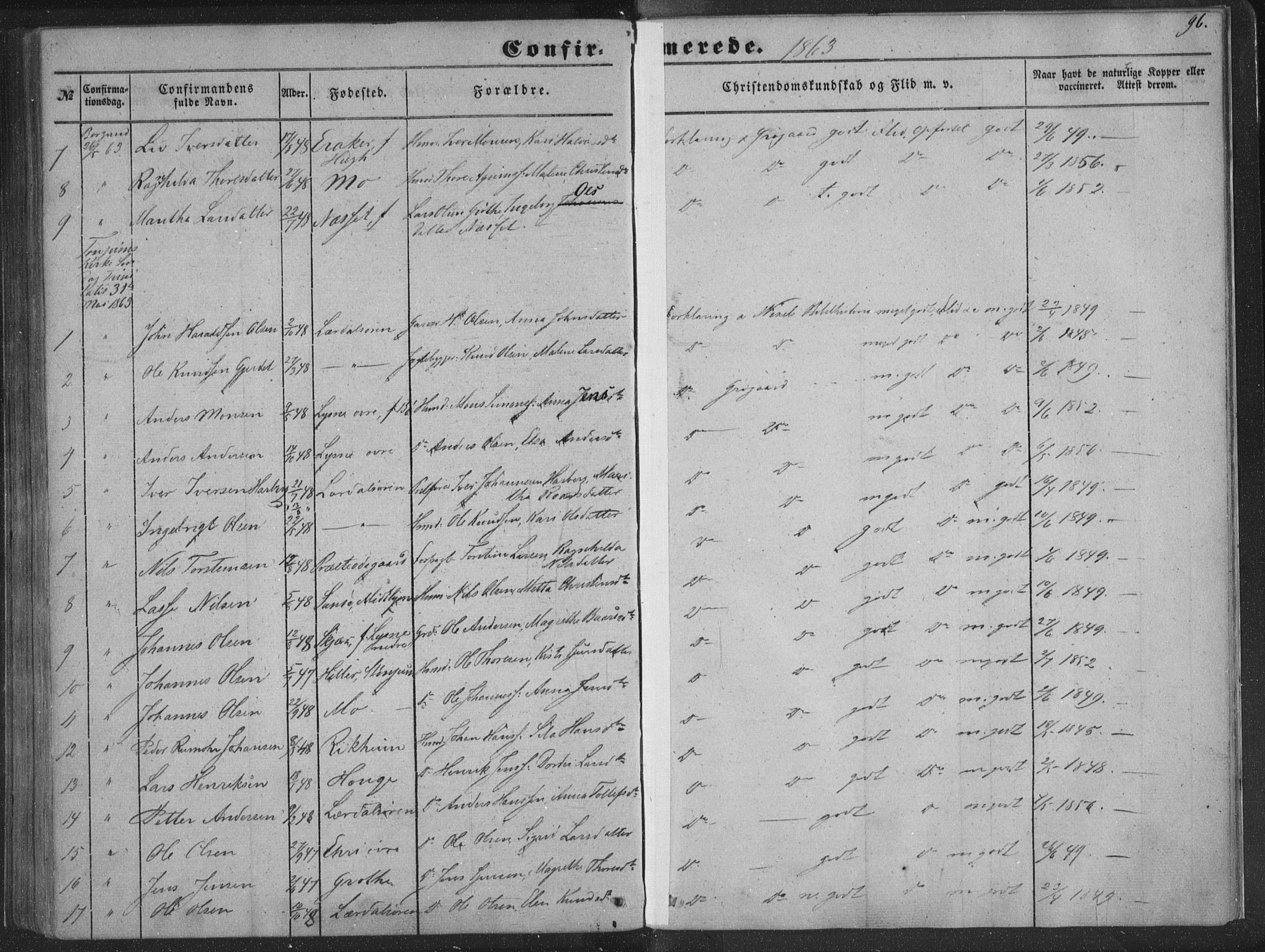Lærdal sokneprestembete, SAB/A-81201: Parish register (official) no. A 13, 1847-1864, p. 96