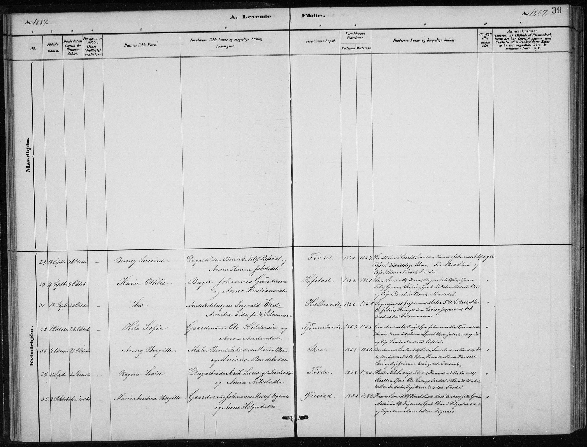 Førde sokneprestembete, AV/SAB-A-79901/H/Hab/Haba/L0002: Parish register (copy) no. A 2, 1881-1898, p. 39