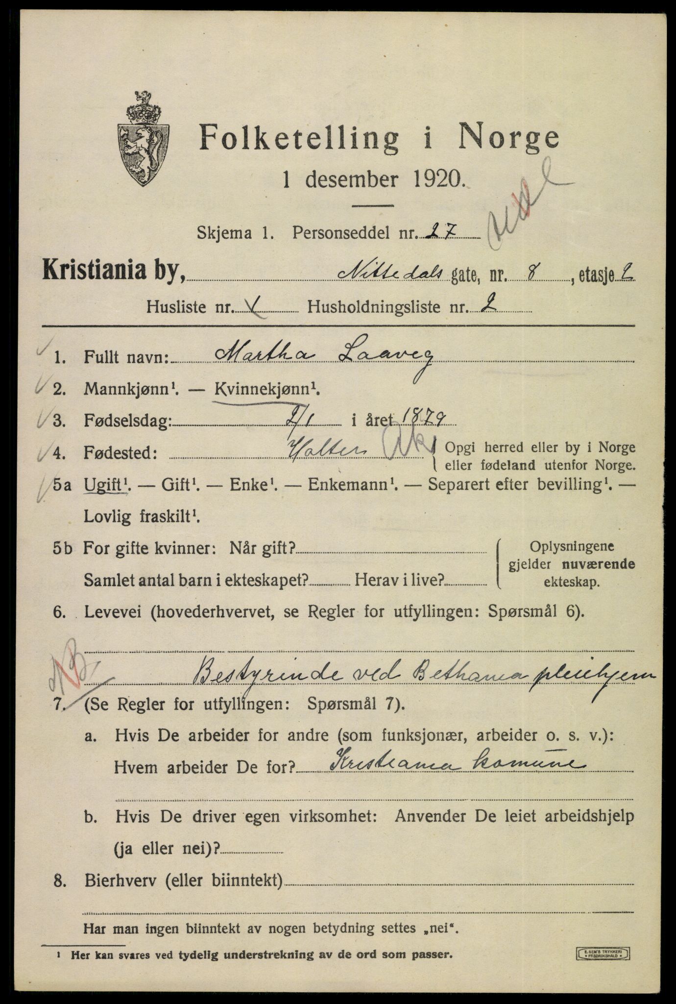 SAO, 1920 census for Kristiania, 1920, p. 417623