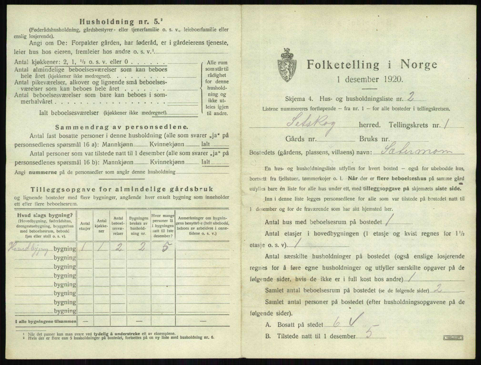 SAO, 1920 census for Setskog, 1920, p. 18