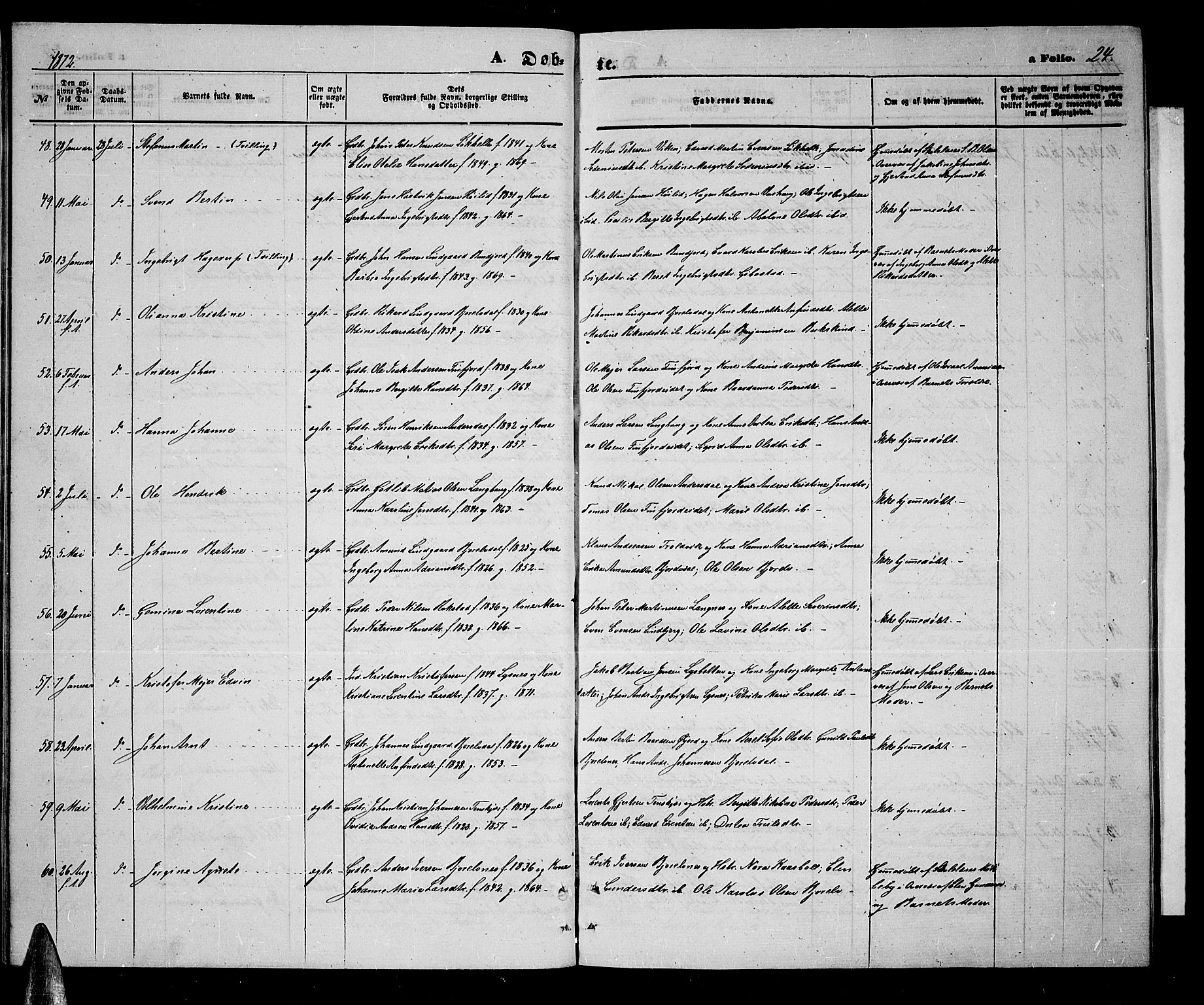 Lenvik sokneprestembete, AV/SATØ-S-1310/H/Ha/Hab/L0005klokker: Parish register (copy) no. 5, 1870-1880, p. 24