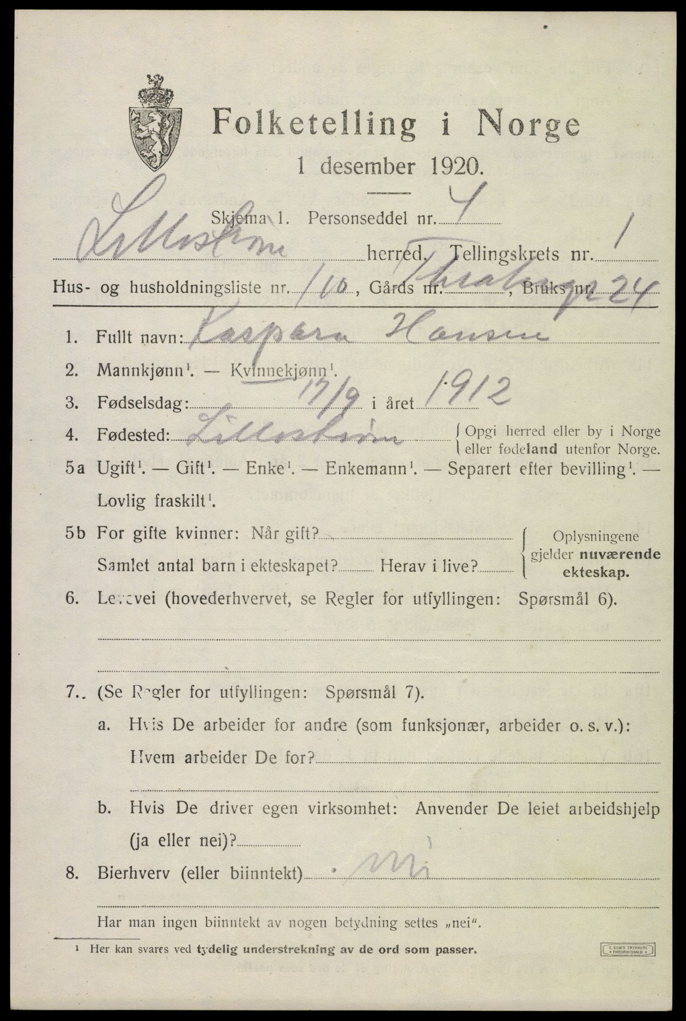SAO, 1920 census for Lillestrøm, 1920, p. 3220