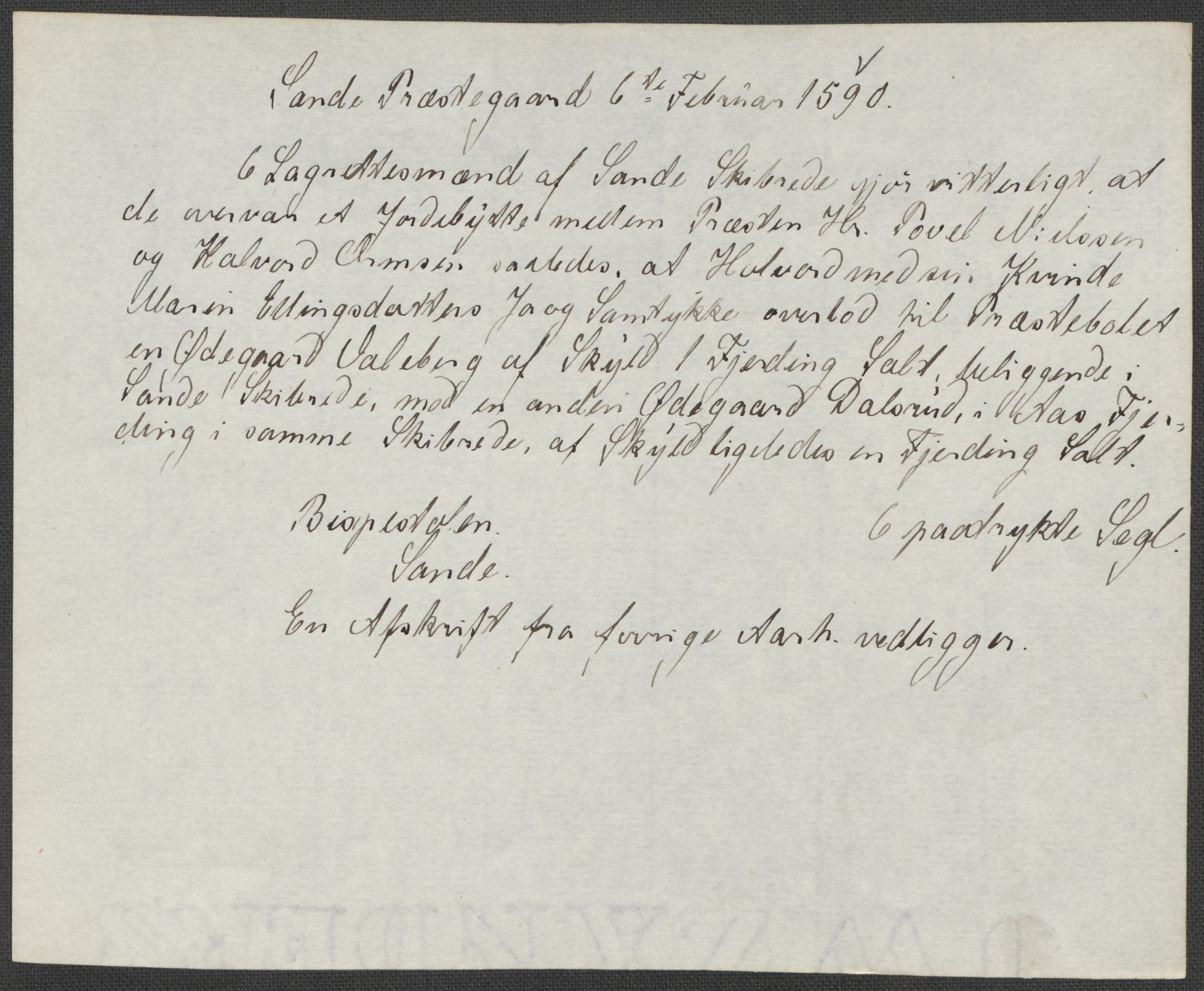 Riksarkivets diplomsamling, RA/EA-5965/F15/L0021: Prestearkiv - Vestfold, 1573-1858, p. 24