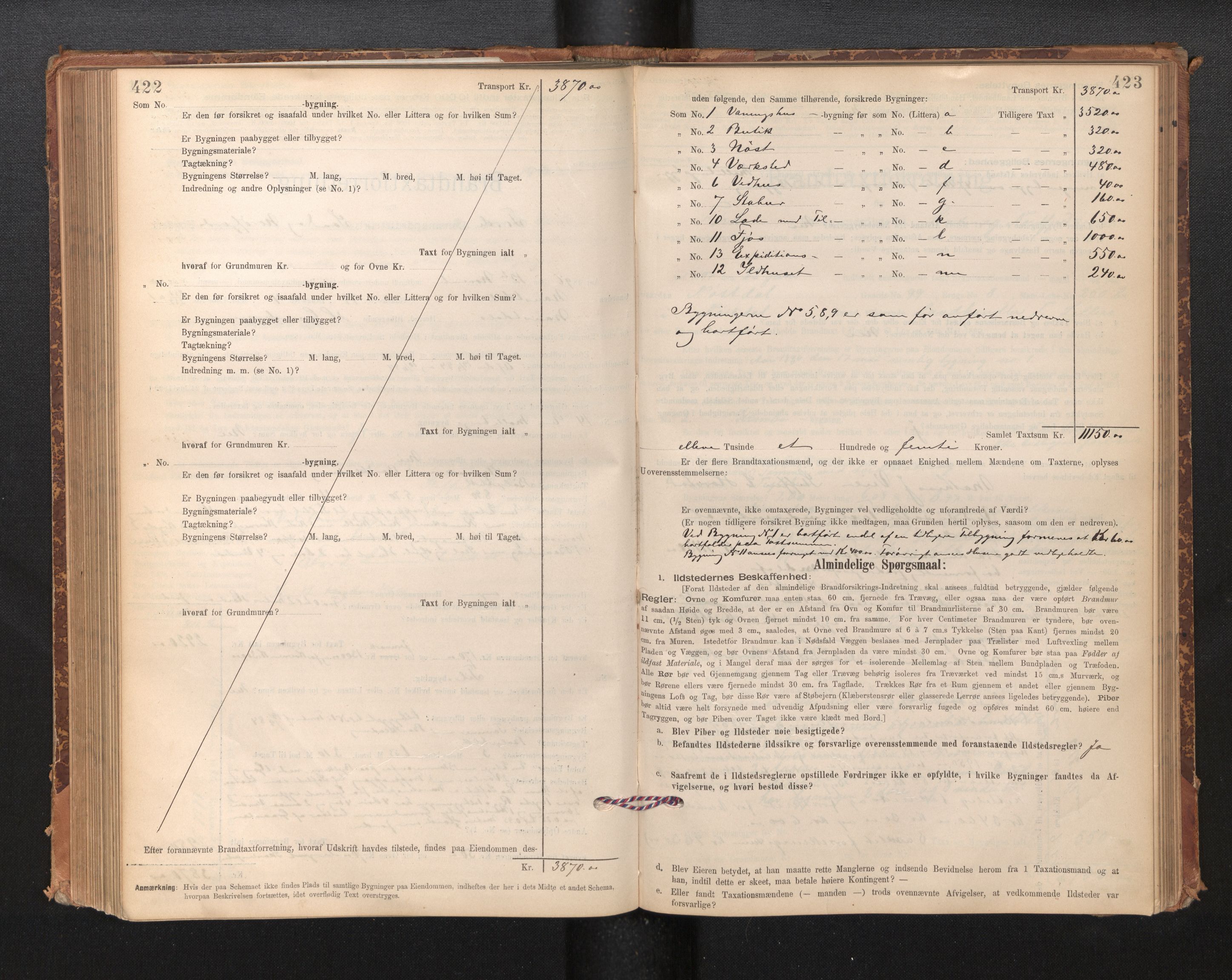 Lensmannen i Førde, AV/SAB-A-27401/0012/L0008: Branntakstprotokoll, skjematakst, 1895-1922, p. 422-423