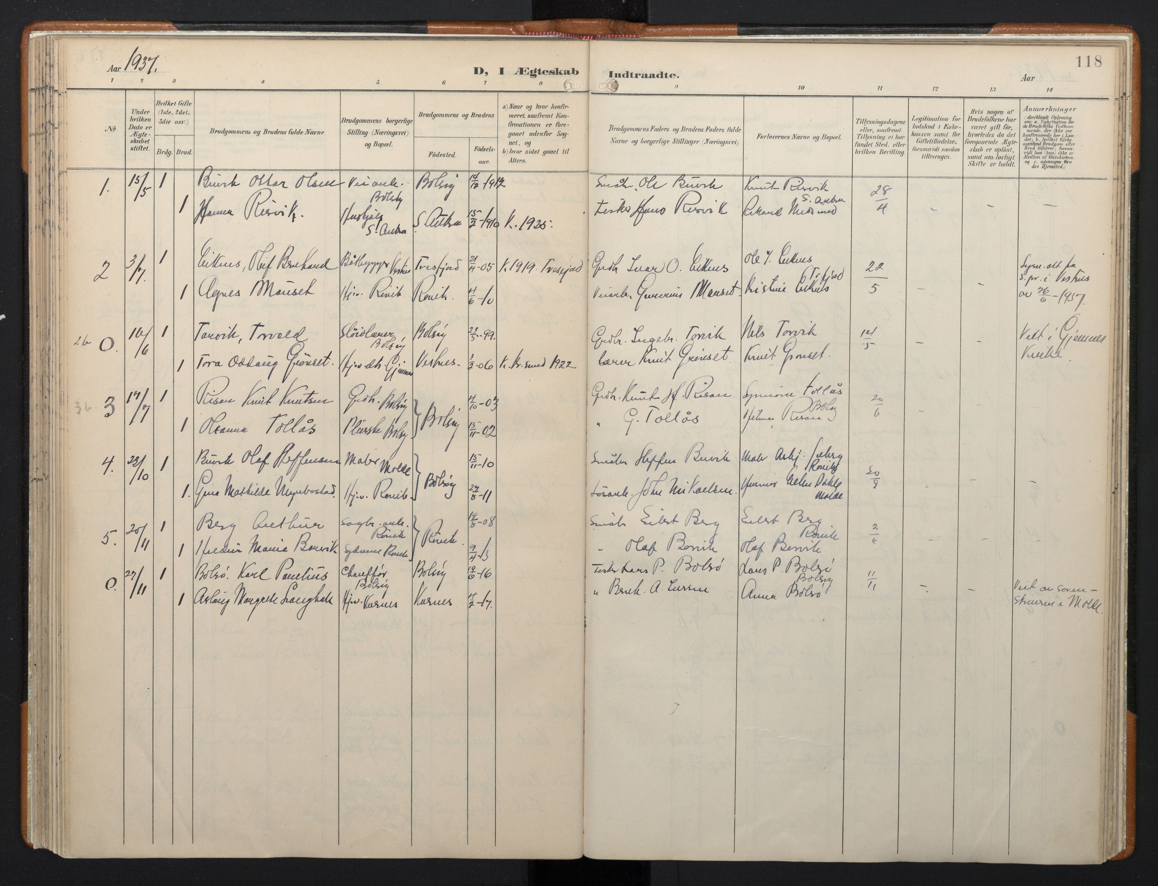 Ministerialprotokoller, klokkerbøker og fødselsregistre - Møre og Romsdal, AV/SAT-A-1454/556/L0676: Parish register (official) no. 556A01, 1899-1966, p. 118