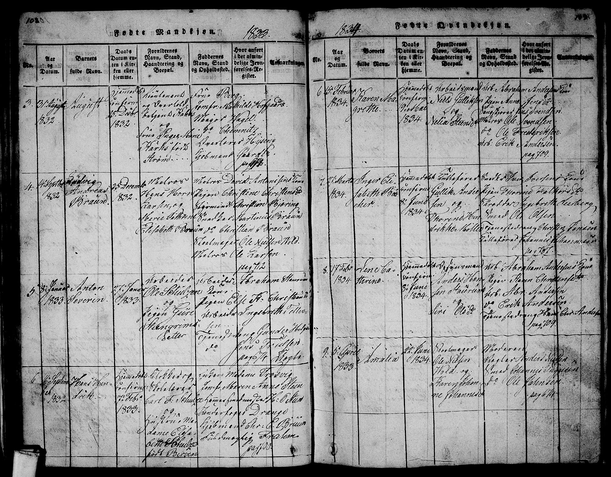 Larvik kirkebøker, SAKO/A-352/G/Gb/L0001: Parish register (copy) no. II 1, 1818-1843, p. 102-103