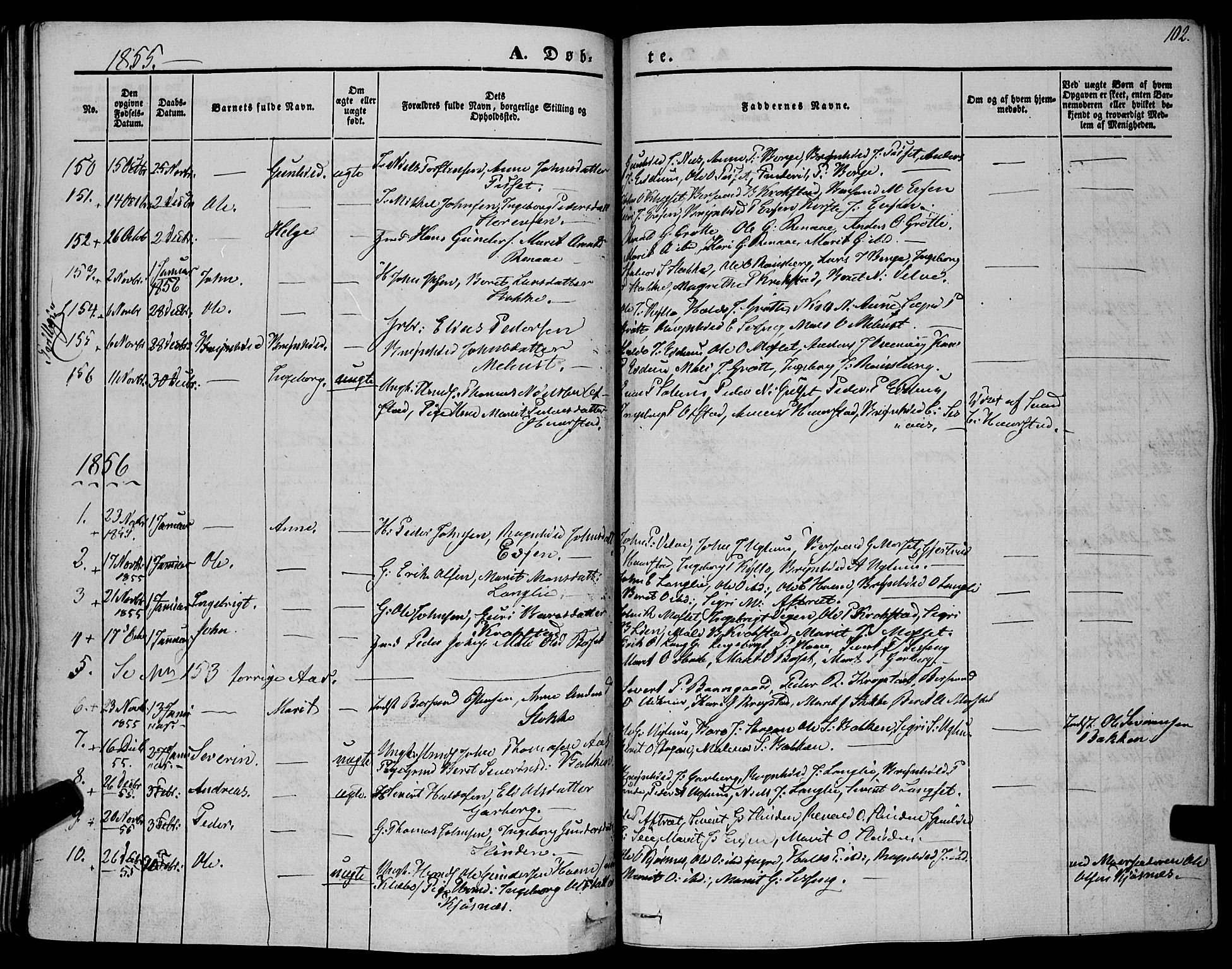 Ministerialprotokoller, klokkerbøker og fødselsregistre - Sør-Trøndelag, SAT/A-1456/695/L1145: Parish register (official) no. 695A06 /1, 1843-1859, p. 102