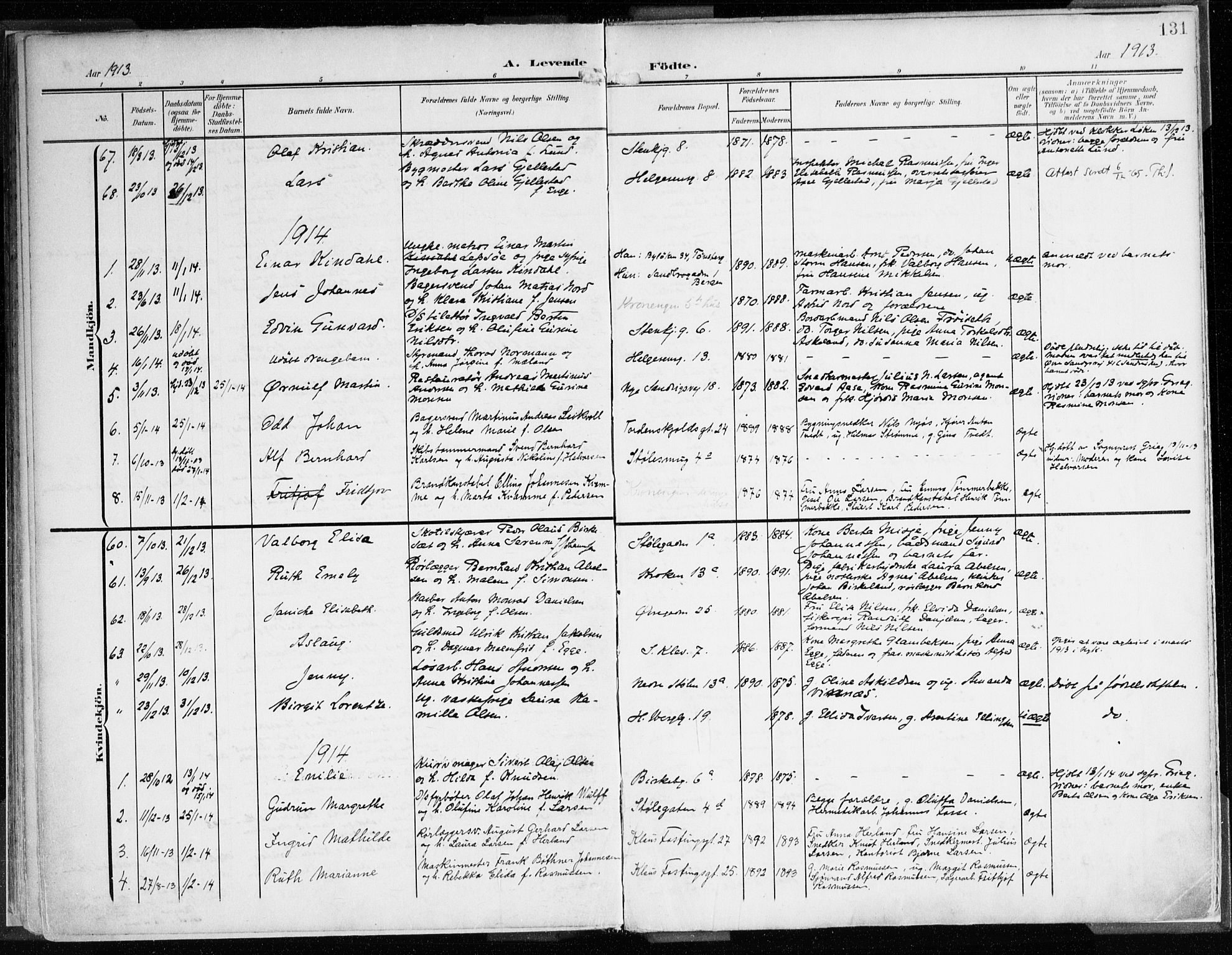 Mariakirken Sokneprestembete, AV/SAB-A-76901/H/Haa/L0010: Parish register (official) no. B 1, 1901-1915, p. 131