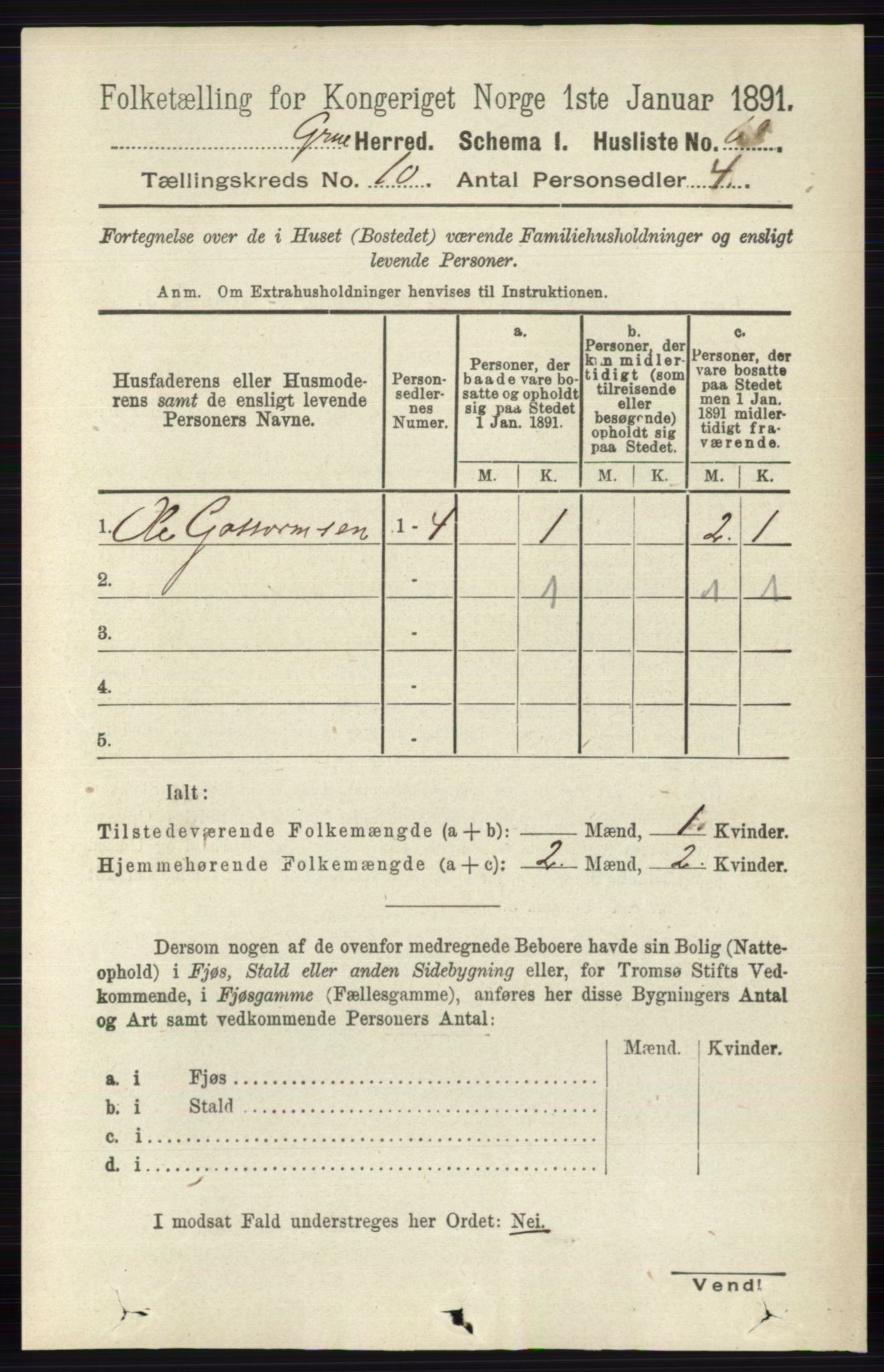 RA, 1891 census for 0423 Grue, 1891, p. 5359