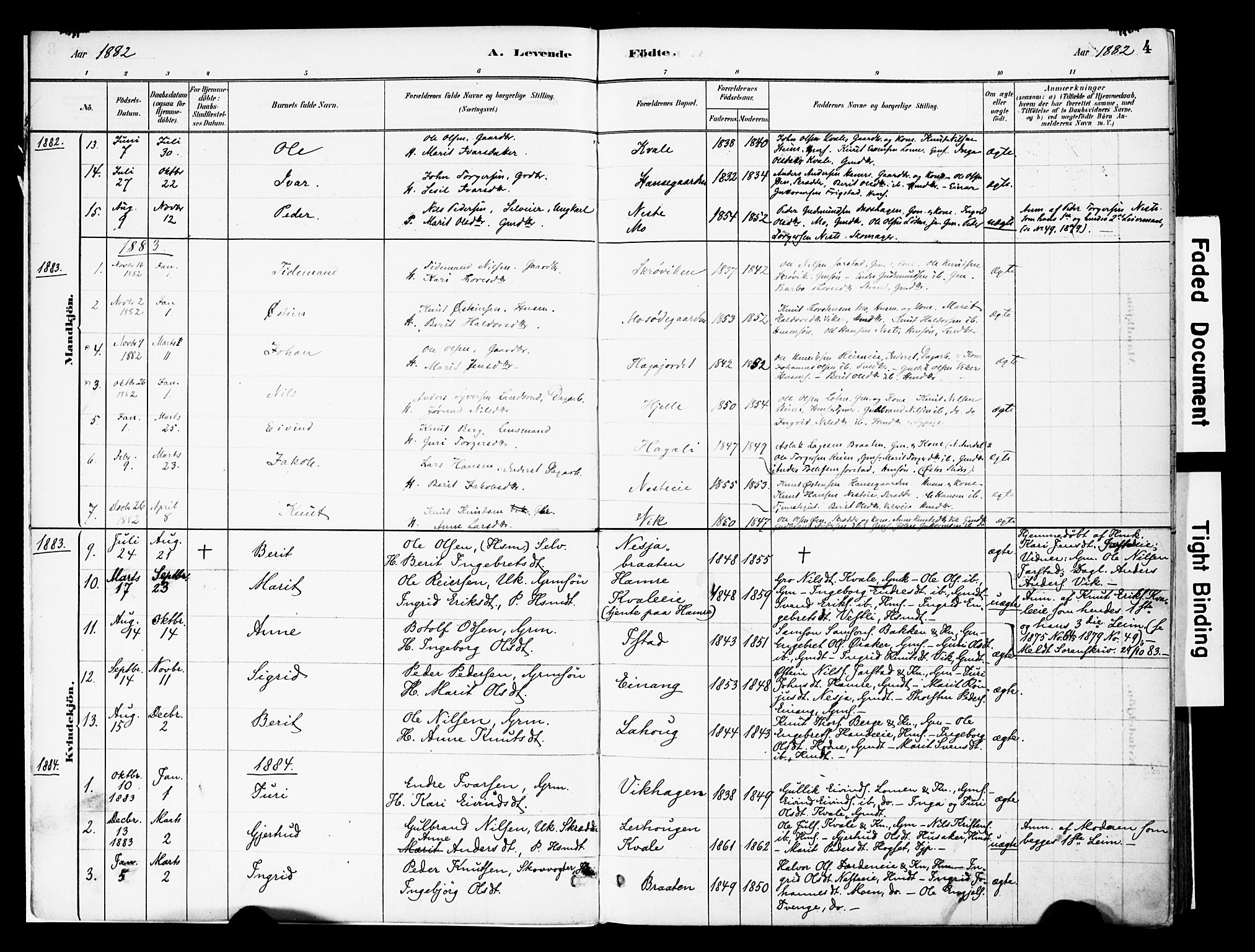 Vestre Slidre prestekontor, SAH/PREST-136/H/Ha/Haa/L0004: Parish register (official) no. 4, 1881-1911, p. 4