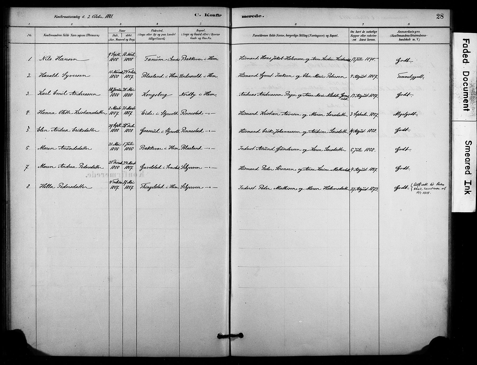 Lardal kirkebøker, AV/SAKO-A-350/F/Fc/L0001: Parish register (official) no. III 1, 1881-1906, p. 28