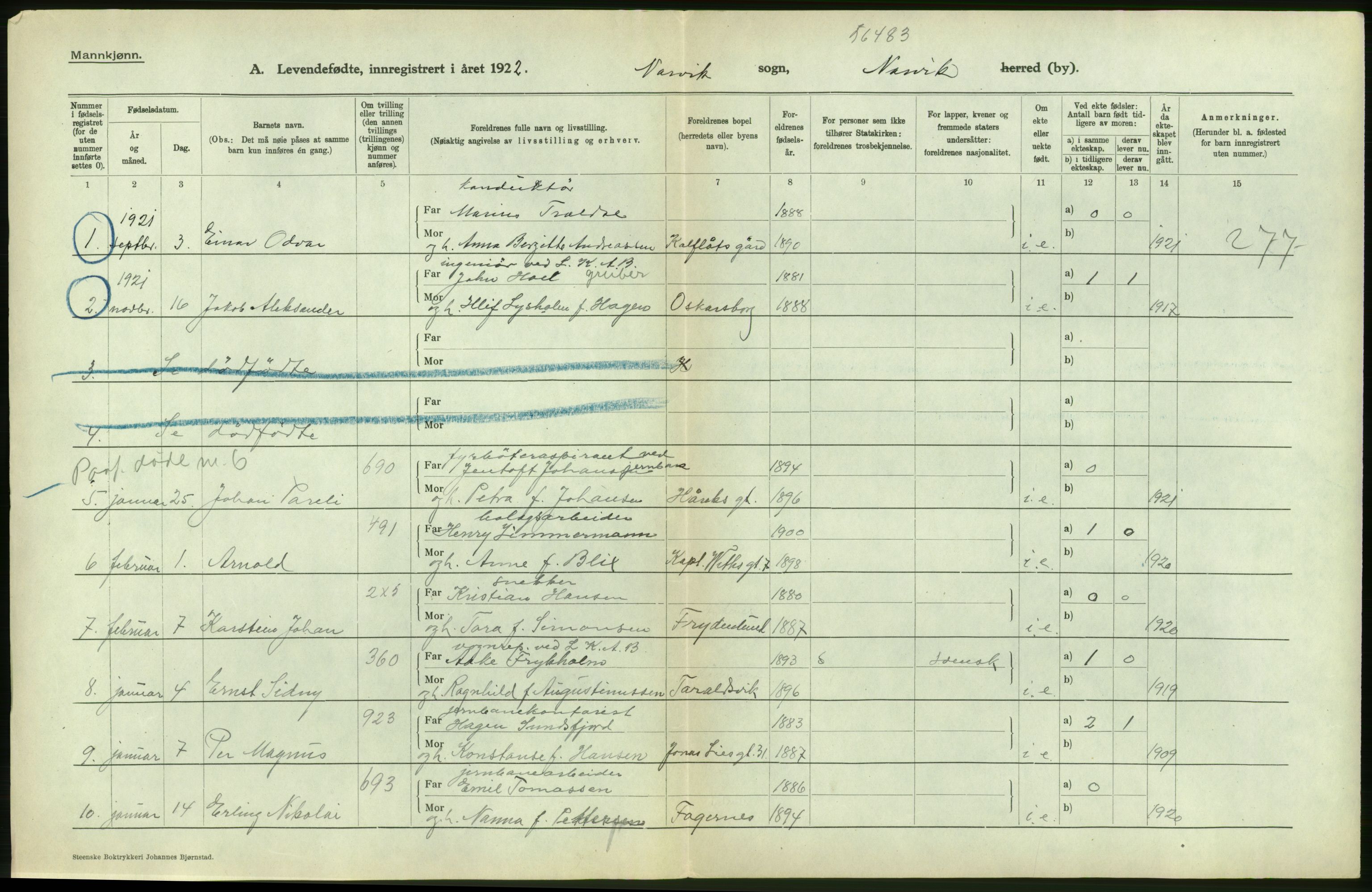 Statistisk sentralbyrå, Sosiodemografiske emner, Befolkning, AV/RA-S-2228/D/Df/Dfc/Dfcb/L0044: Nordland fylke: Levendefødte menn og kvinner. Bygder og byer., 1922, p. 32