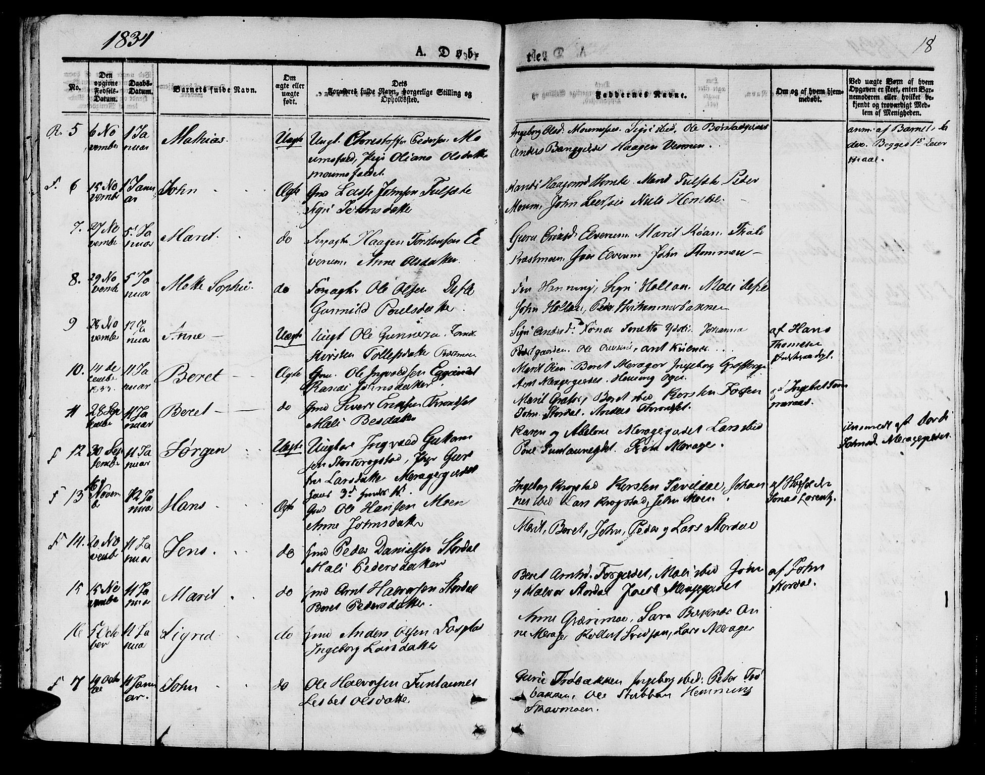 Ministerialprotokoller, klokkerbøker og fødselsregistre - Nord-Trøndelag, SAT/A-1458/709/L0071: Parish register (official) no. 709A11, 1833-1844, p. 18