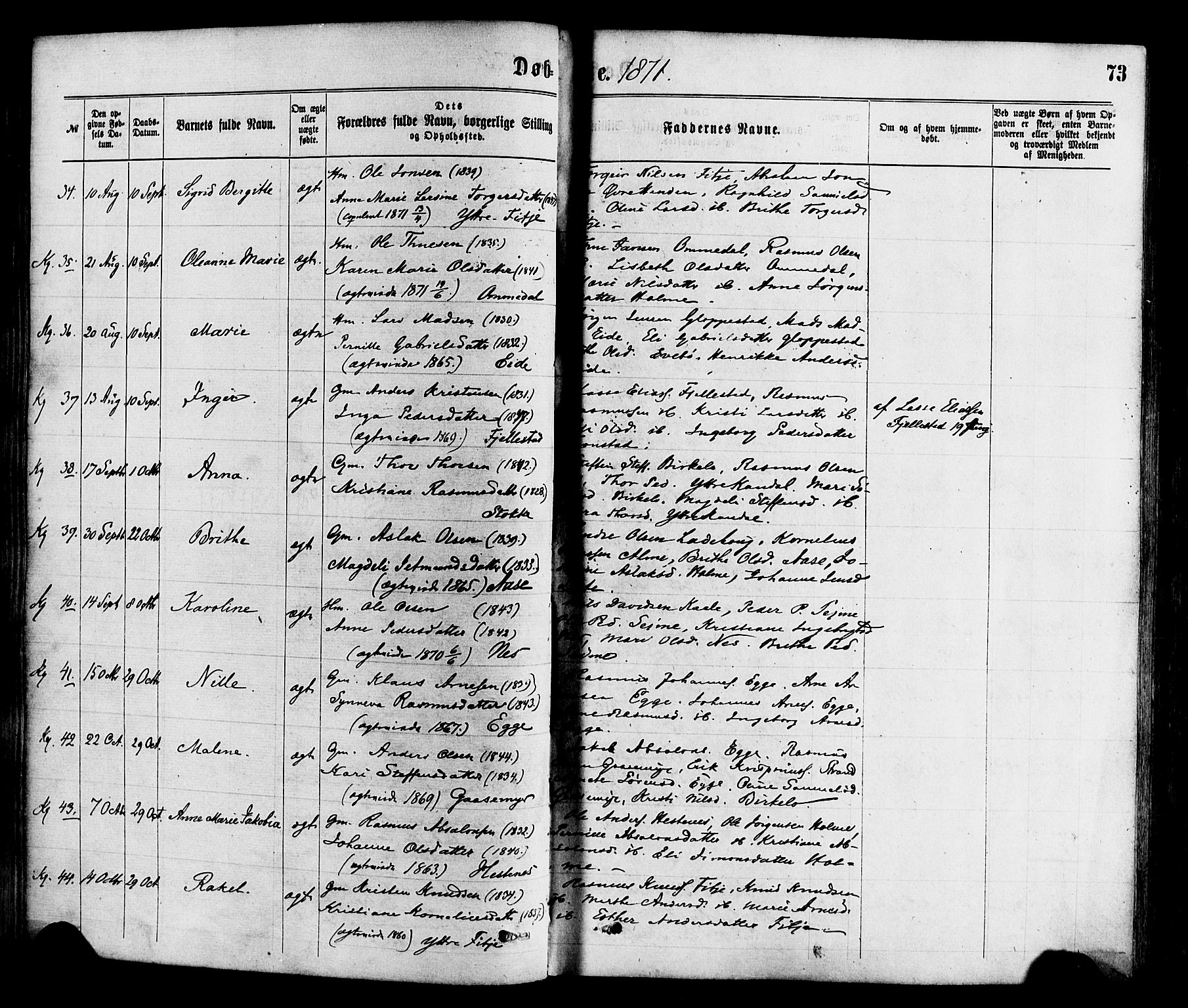 Gloppen sokneprestembete, SAB/A-80101/H/Haa/Haaa/L0010: Parish register (official) no. A 10, 1871-1884, p. 73