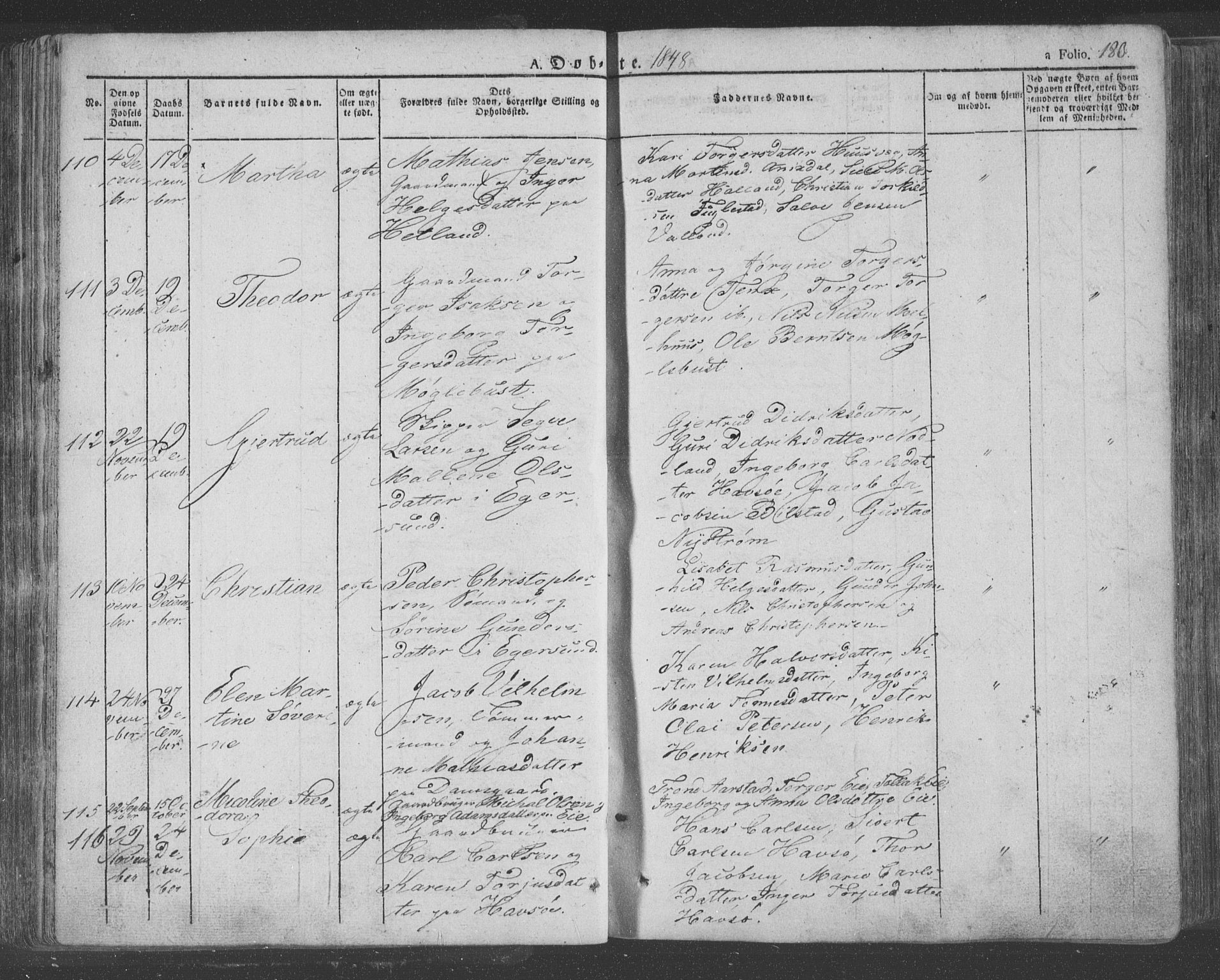 Eigersund sokneprestkontor, AV/SAST-A-101807/S08/L0009: Parish register (official) no. A 9, 1827-1850, p. 180