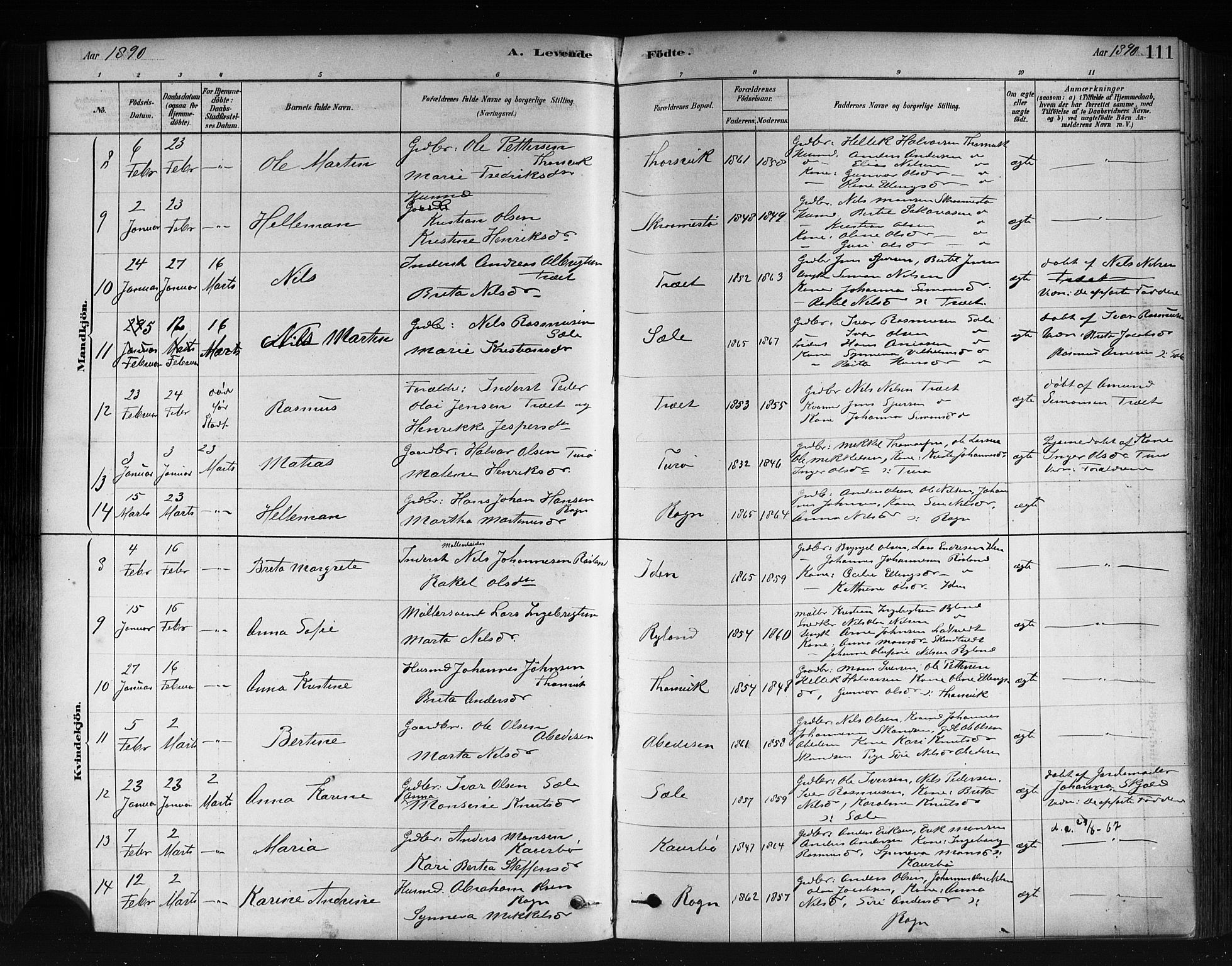 Herdla Sokneprestembete, SAB/A-75701/H/Haa: Parish register (official) no. A 3, 1878-1890, p. 111