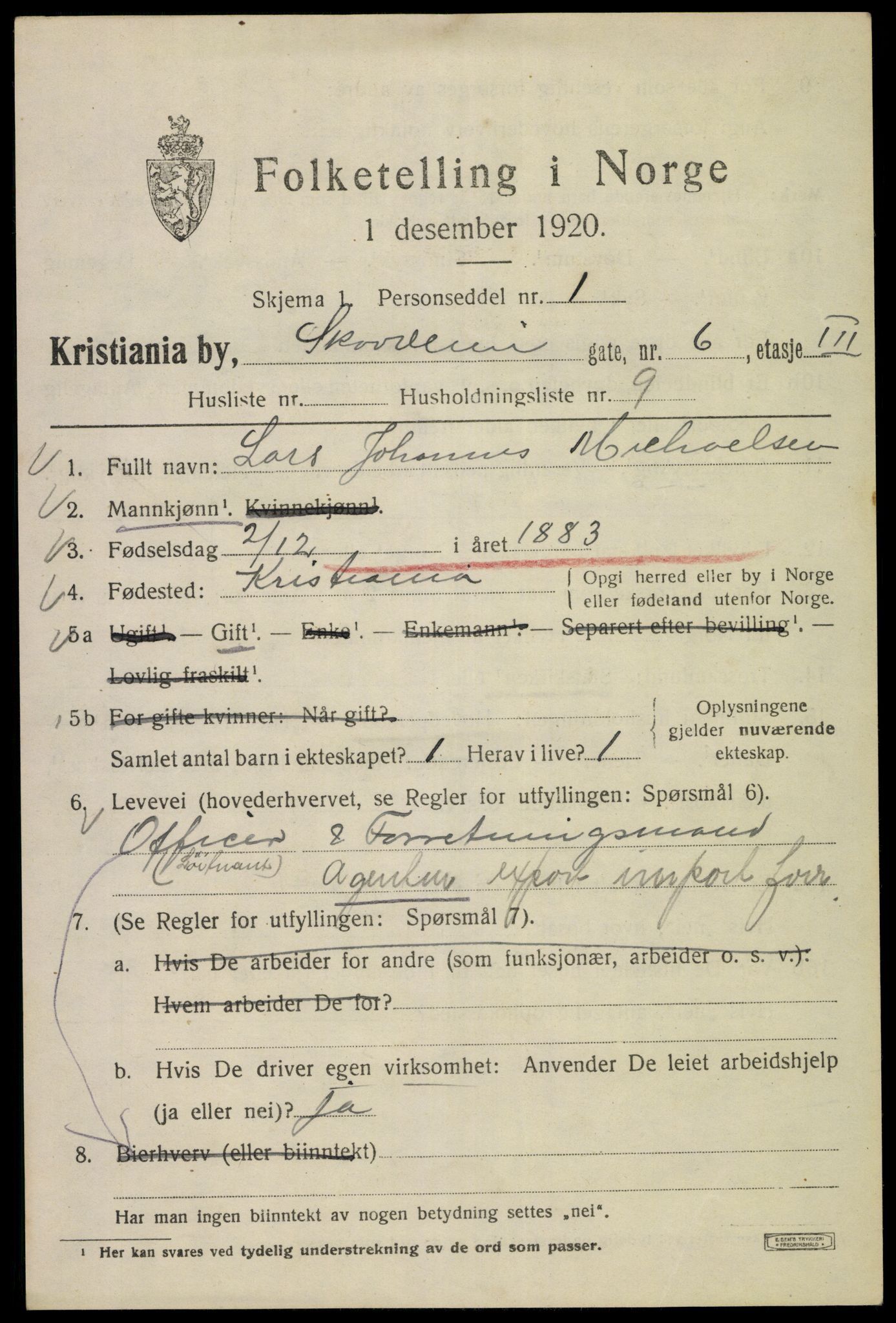 SAO, 1920 census for Kristiania, 1920, p. 515673