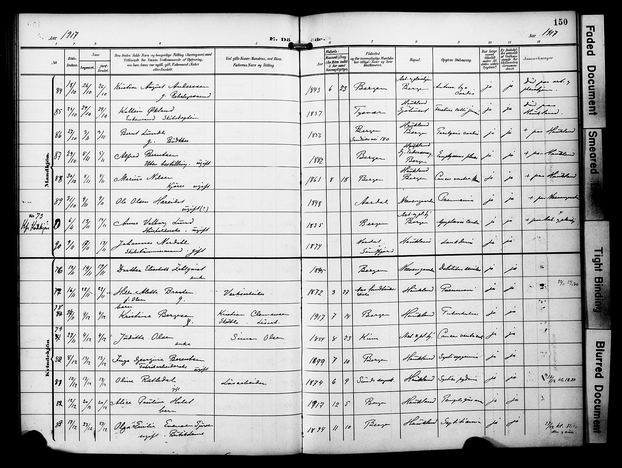 Bergen kommunale pleiehjem - stiftelsespresten, AV/SAB-A-100281: Parish register (official) no. A 6, 1908-1920, p. 150