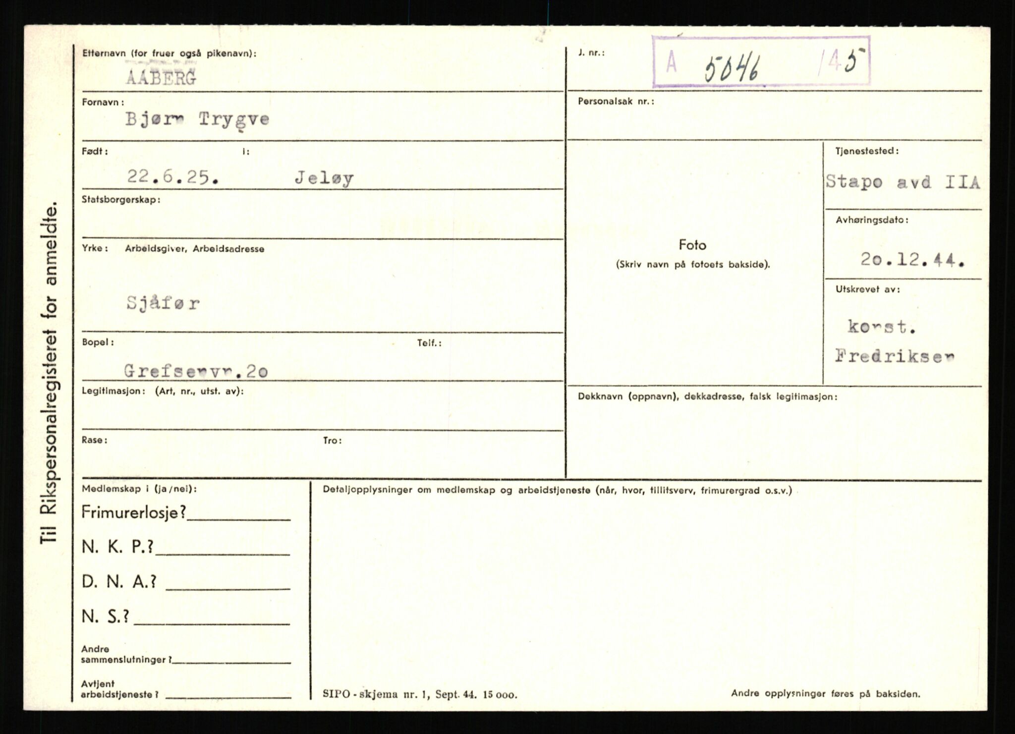 Statspolitiet - Hovedkontoret / Osloavdelingen, AV/RA-S-1329/C/Ca/L0001: Aabakken - Armann, 1943-1945, p. 22