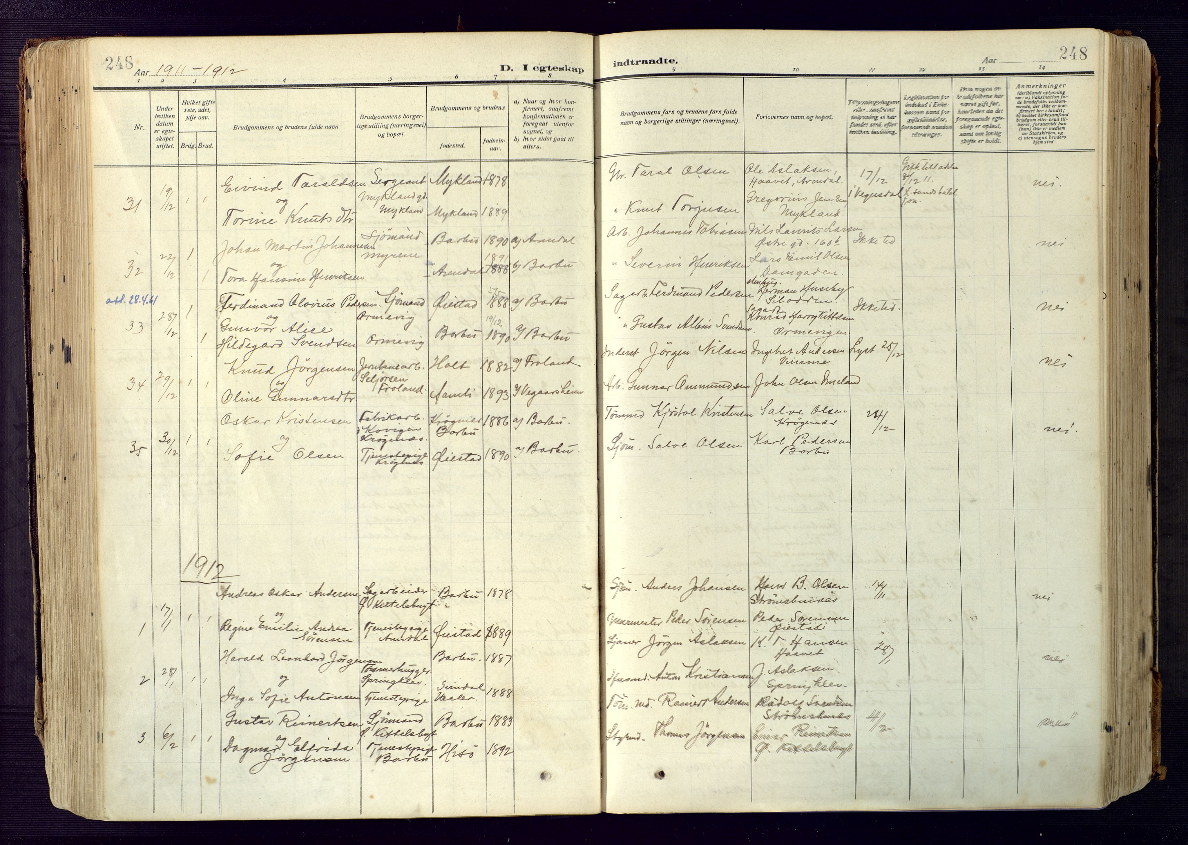 Barbu sokneprestkontor, SAK/1111-0003/F/Fa/L0006: Parish register (official) no. A 6, 1910-1929, p. 248