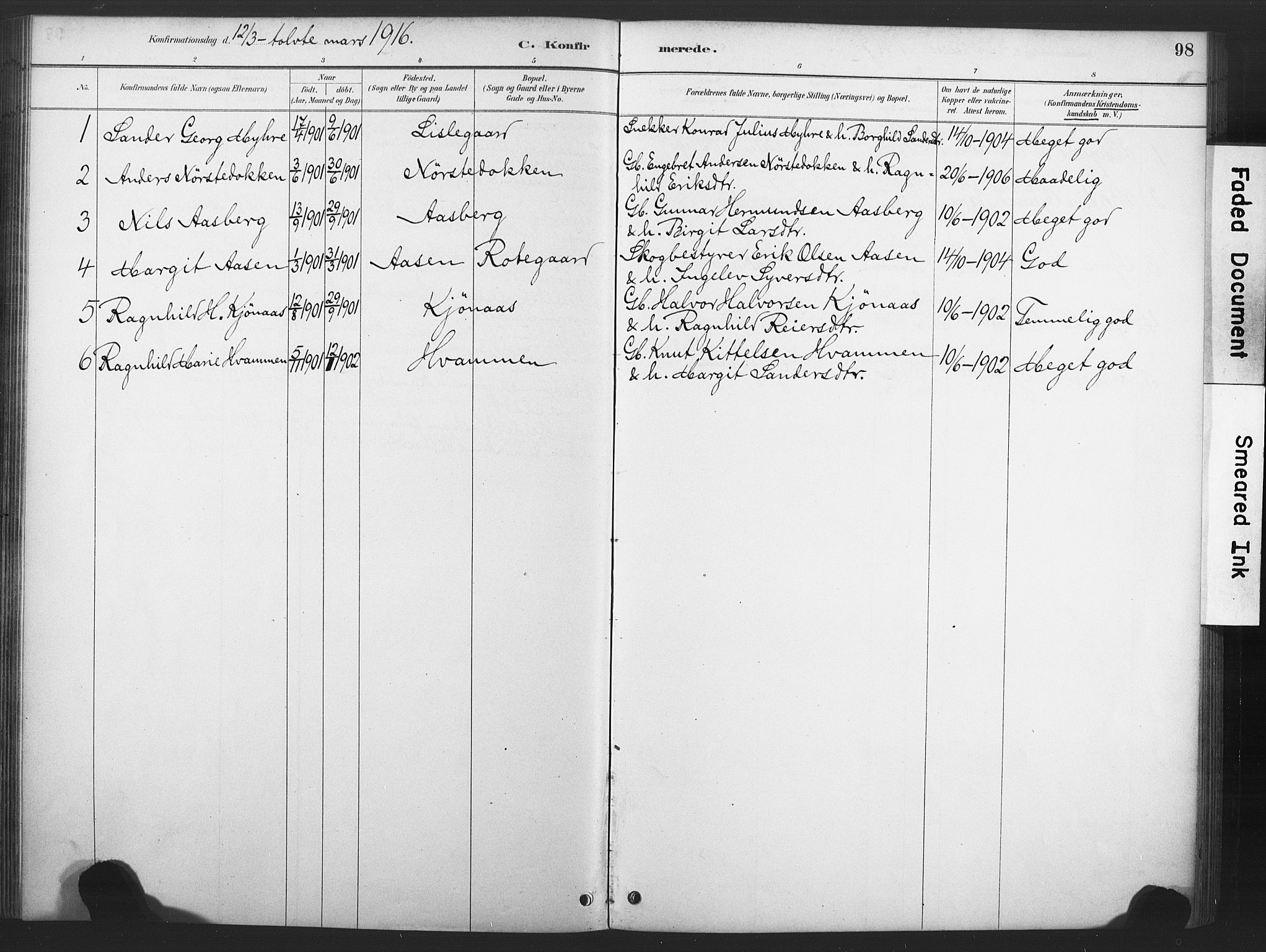 Nore kirkebøker, SAKO/A-238/F/Fd/L0001: Parish register (official) no. IV 1, 1878-1918, p. 98