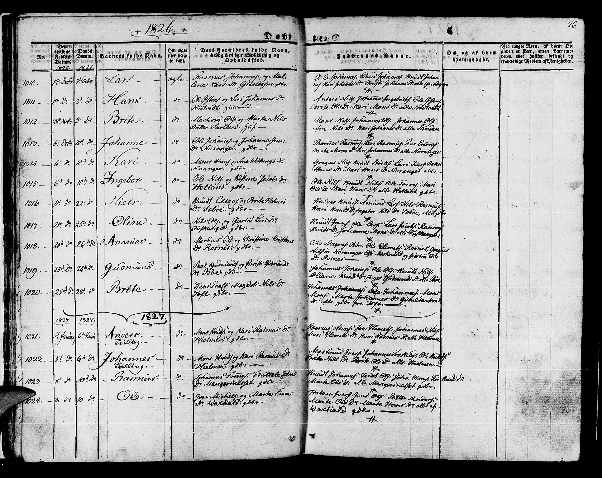 Manger sokneprestembete, AV/SAB-A-76801/H/Haa: Parish register (official) no. A 4, 1824-1838, p. 26