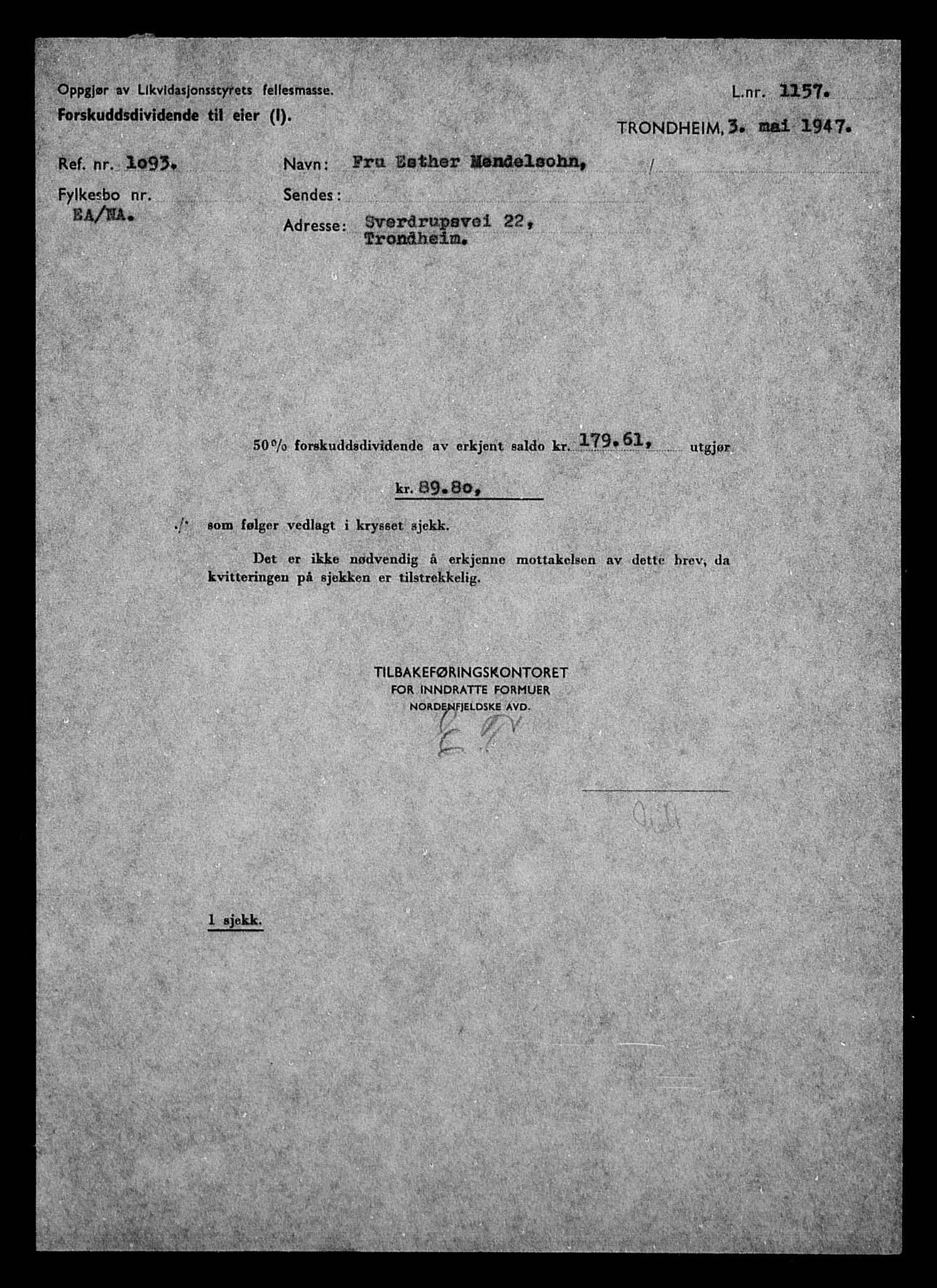 Justisdepartementet, Tilbakeføringskontoret for inndratte formuer, AV/RA-S-1564/H/Hc/Hca/L0904: --, 1945-1947, p. 492