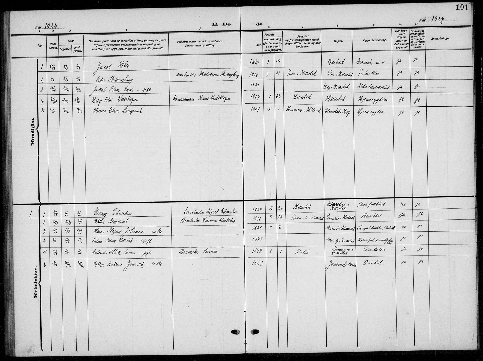 Botne kirkebøker, AV/SAKO-A-340/G/Gb/L0005: Parish register (copy) no. II 5, 1918-1936, p. 101