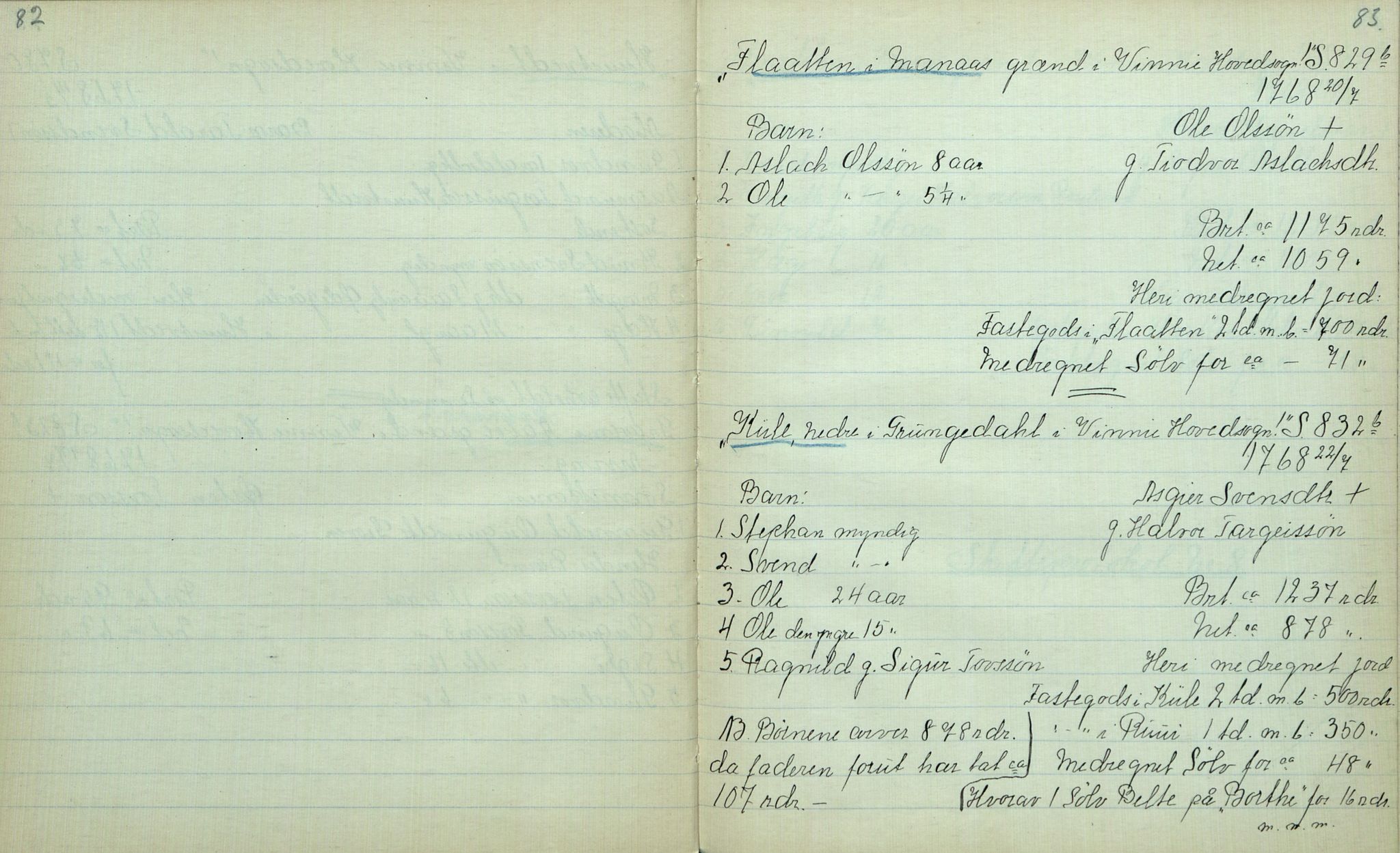 Rikard Berge, TEMU/TGM-A-1003/F/L0012/0012: 400-450 / 411 Vinje 1753-73 Skifte. R. Berge, 1917, p. 82-83