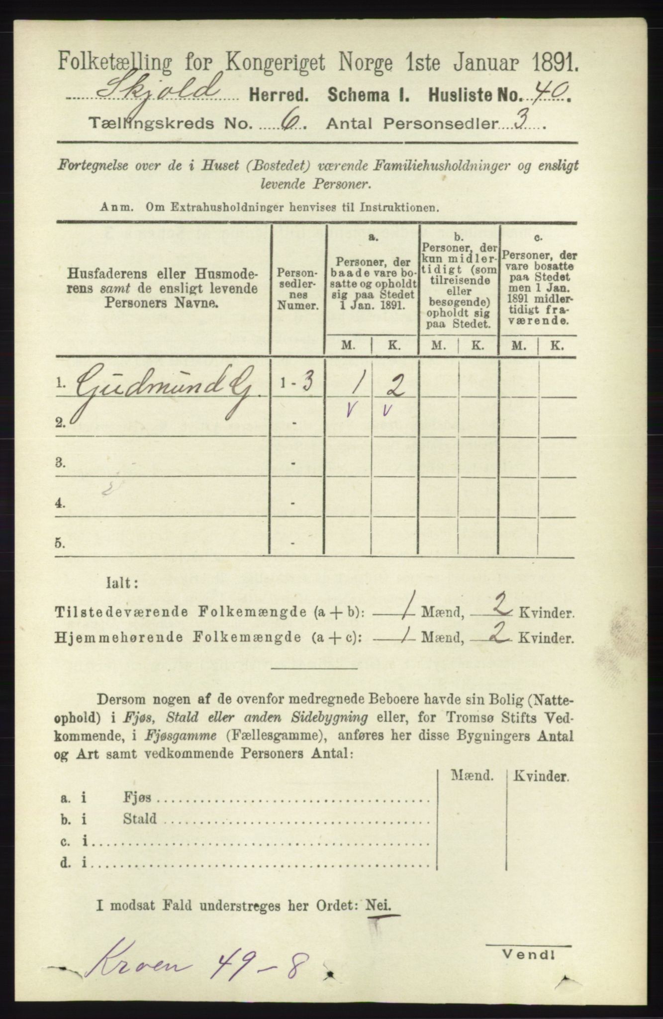 RA, 1891 census for 1154 Skjold, 1891, p. 989