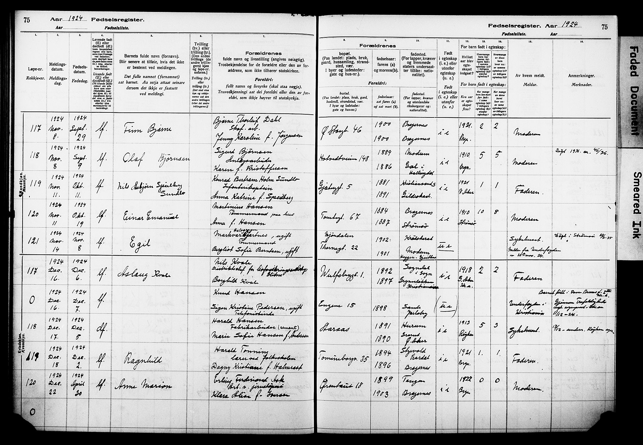 Bragernes kirkebøker, AV/SAKO-A-6/J/Ja/L0002: Birth register no. 2, 1922-1930, p. 75