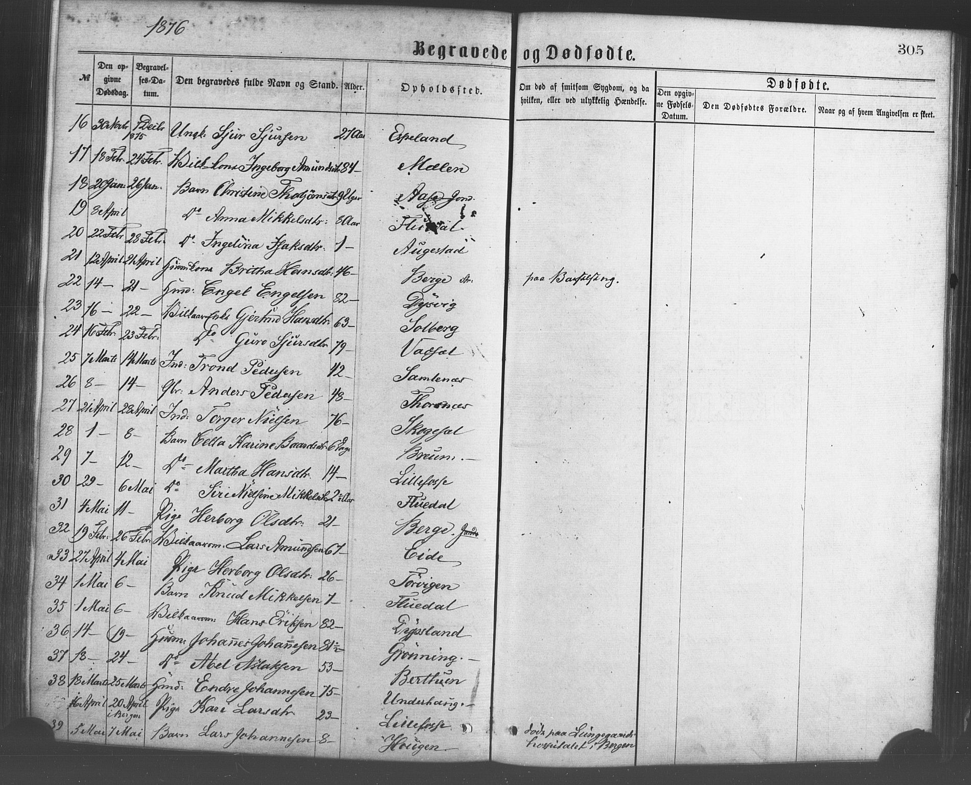 Strandebarm sokneprestembete, SAB/A-78401/H/Haa: Parish register (official) no. A 9, 1872-1886, p. 305
