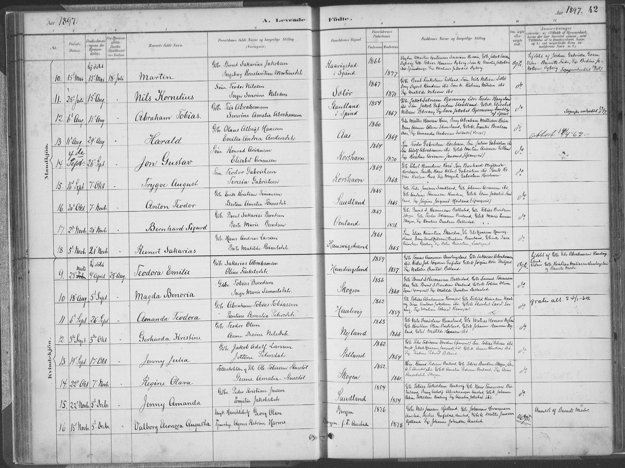 Lyngdal sokneprestkontor, SAK/1111-0029/F/Fa/Faa/L0004: Parish register (official) no. A 4, 1883-1904, p. 42