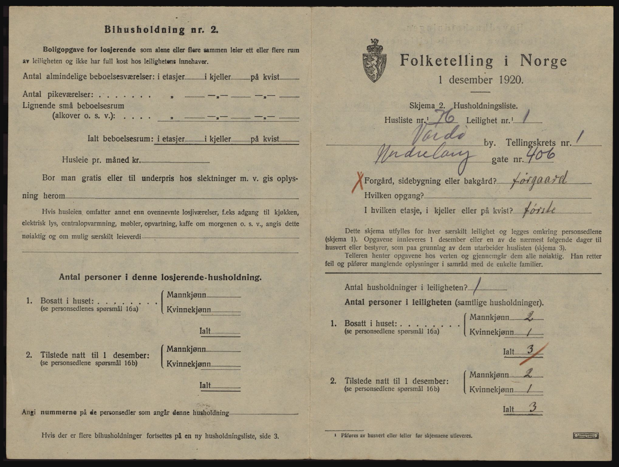 SATØ, 1920 census for Vardø, 1920, p. 1255