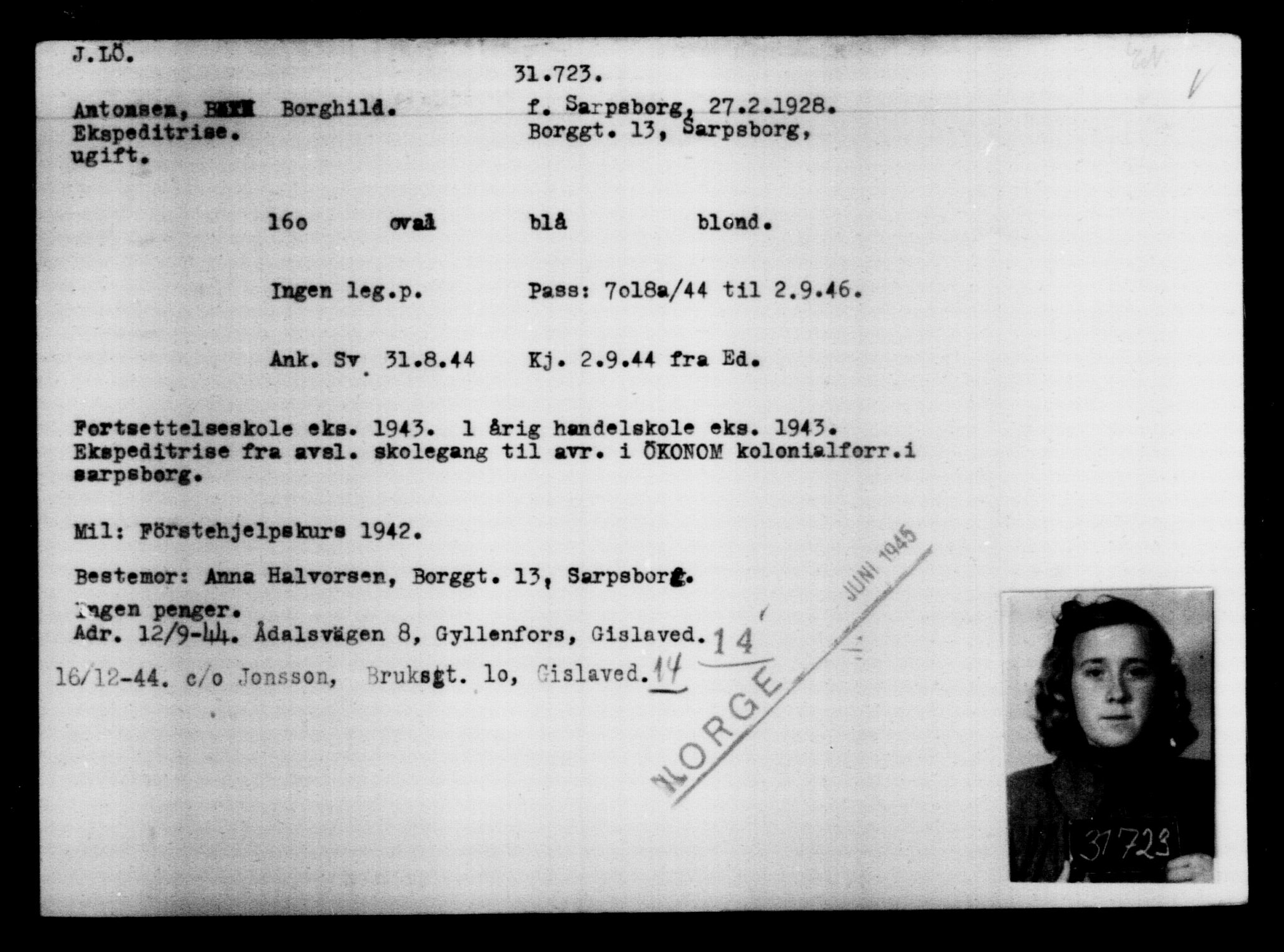 Utenriksstasjonene, Legasjonen i Stockholm, Flyktningkontoret, AV/RA-S-6753/V/Va/L0013: Kjesäterkartoteket, flyktninger med registreringsnr. 31500-34731, 1940-1945, p. 241