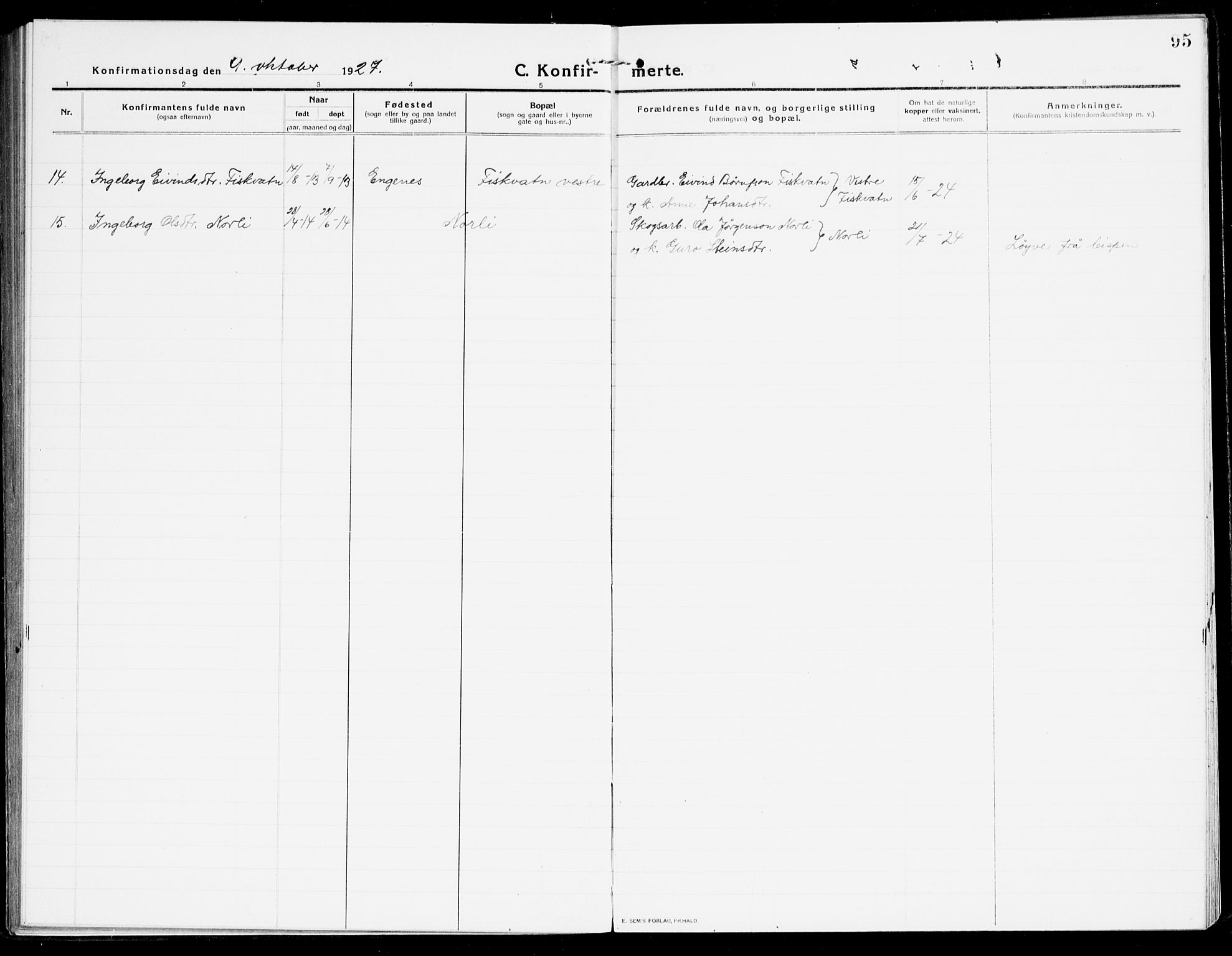 Åmli sokneprestkontor, SAK/1111-0050/F/Fa/Fac/L0013: Parish register (official) no. A 13, 1914-1933, p. 95