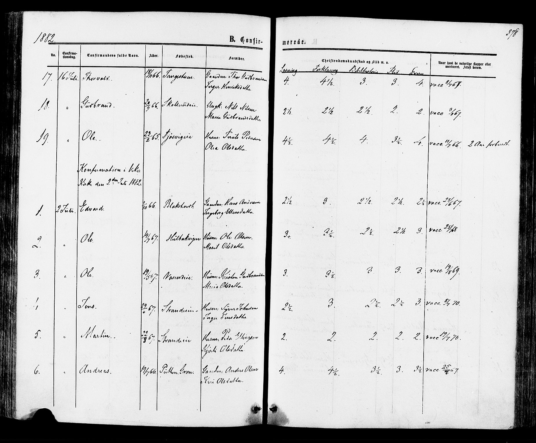 Ådal kirkebøker, AV/SAKO-A-248/F/Fa/L0001: Parish register (official) no. I 1, 1857-1883, p. 378