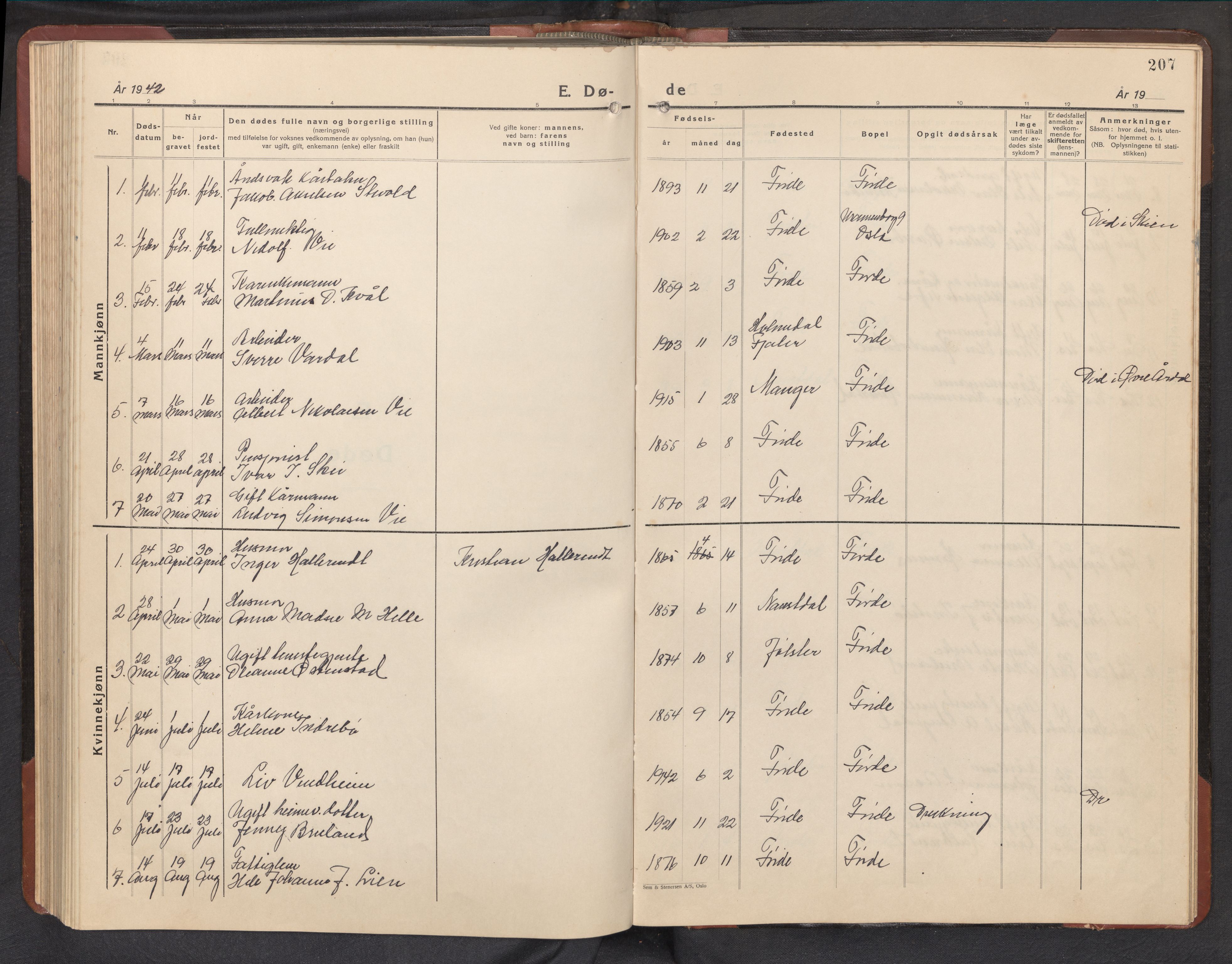 Førde sokneprestembete, AV/SAB-A-79901/H/Hab/Haba/L0005: Parish register (copy) no. A 5, 1941-1960, p. 207