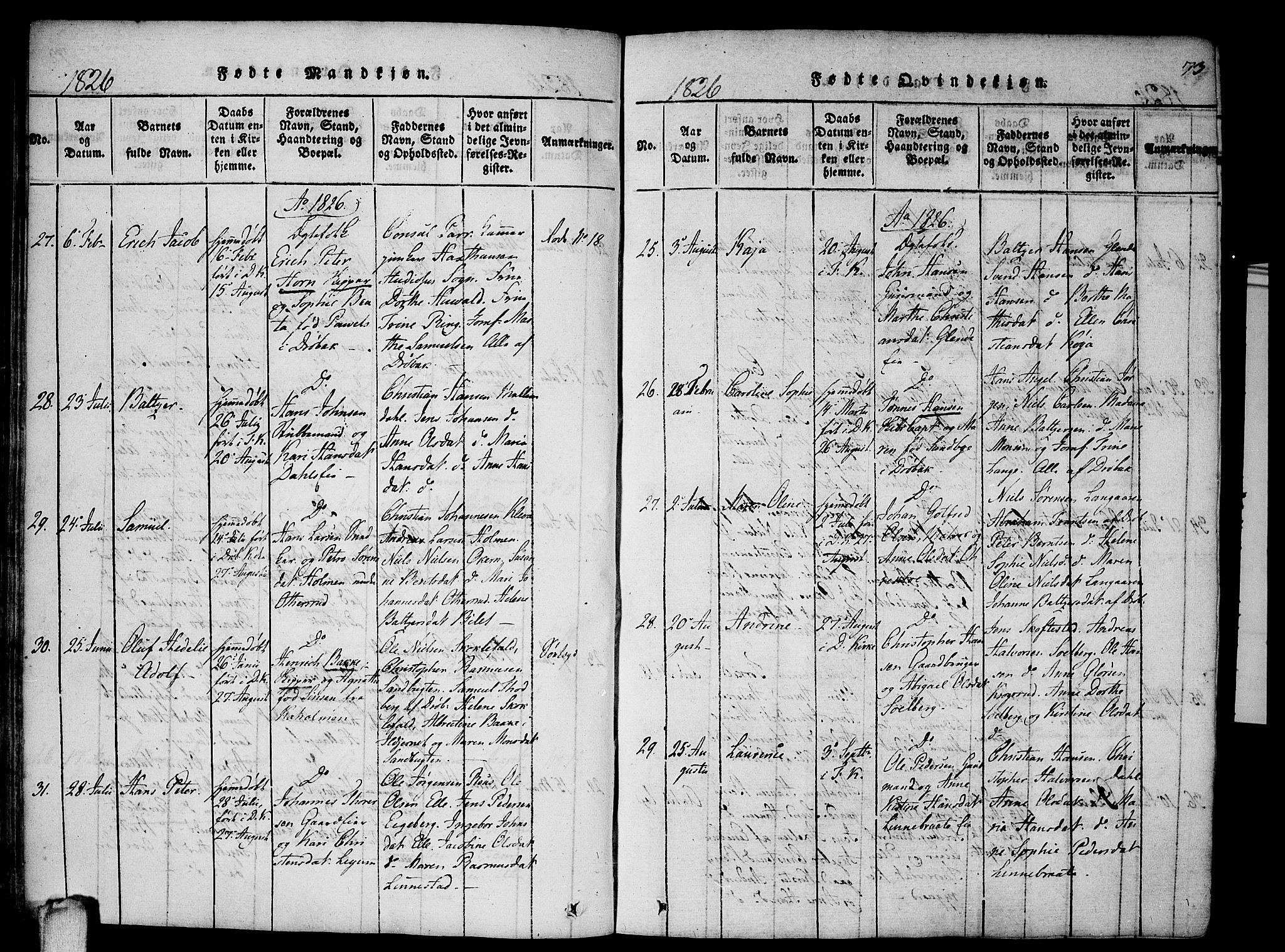 Drøbak prestekontor Kirkebøker, AV/SAO-A-10142a/F/Fa/L0001: Parish register (official) no. I 1, 1816-1842, p. 73