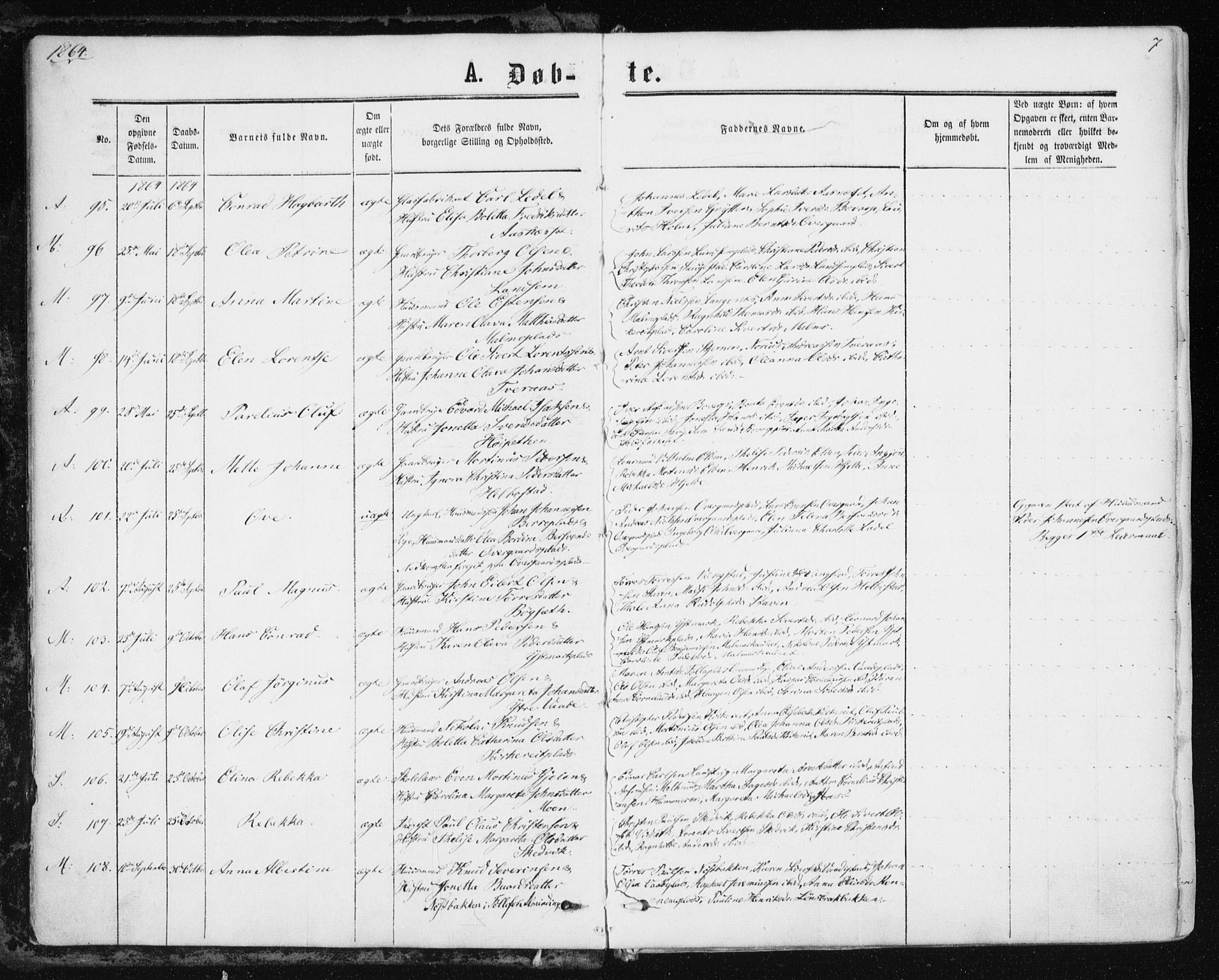 Ministerialprotokoller, klokkerbøker og fødselsregistre - Nord-Trøndelag, AV/SAT-A-1458/741/L0394: Parish register (official) no. 741A08, 1864-1877, p. 7